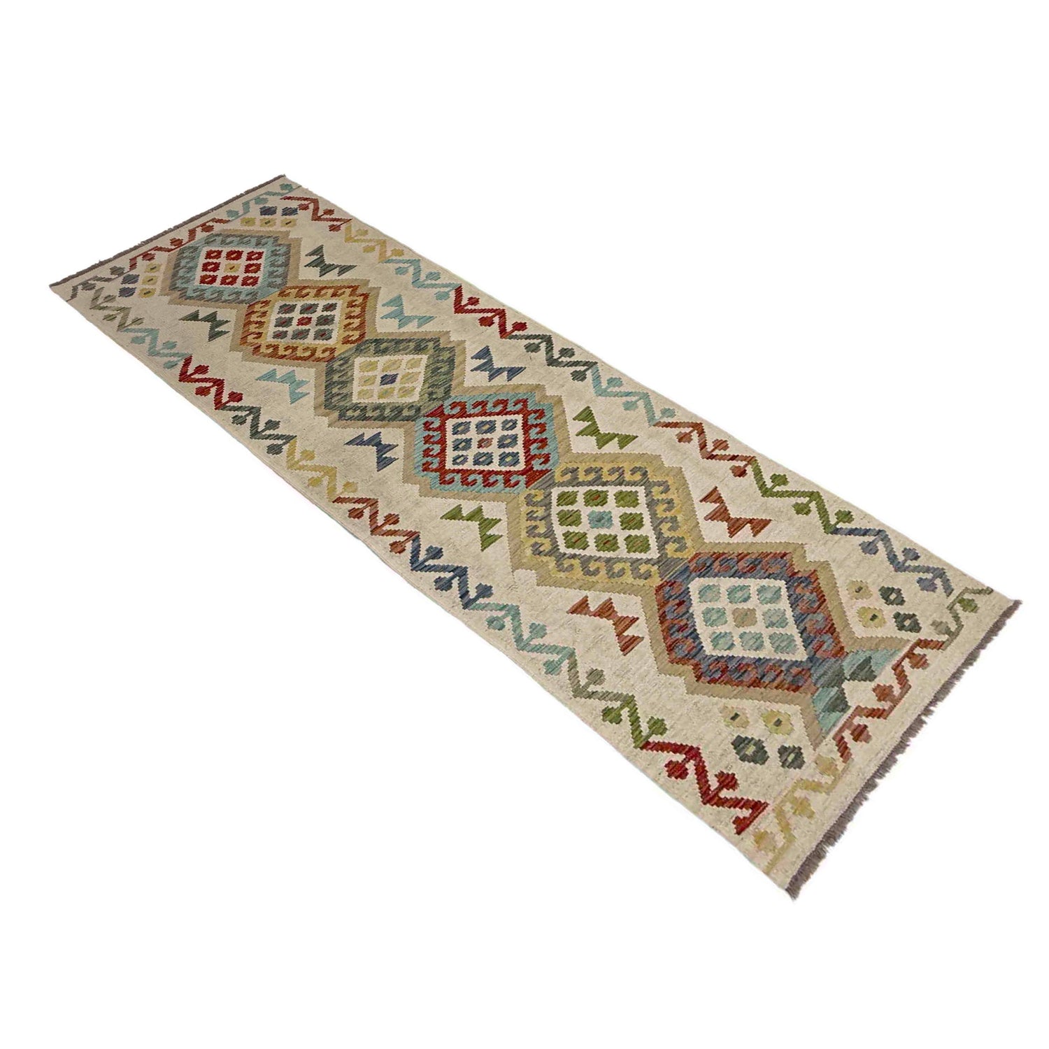 Handmade Turkish Design Wool Kilim Runner 2' 7" x 9' 5" ft / 80 x 286 cm - No. Y39106