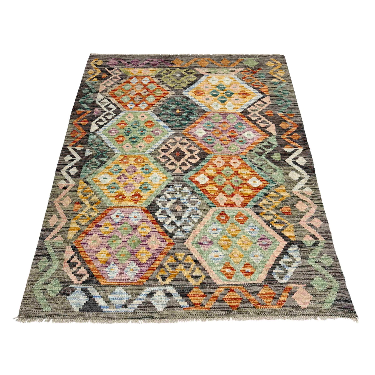 Hand Knotted Flatweave Kilim 4' 0" x 5' 10" ft / 121 x 178 cm - No. Y39114