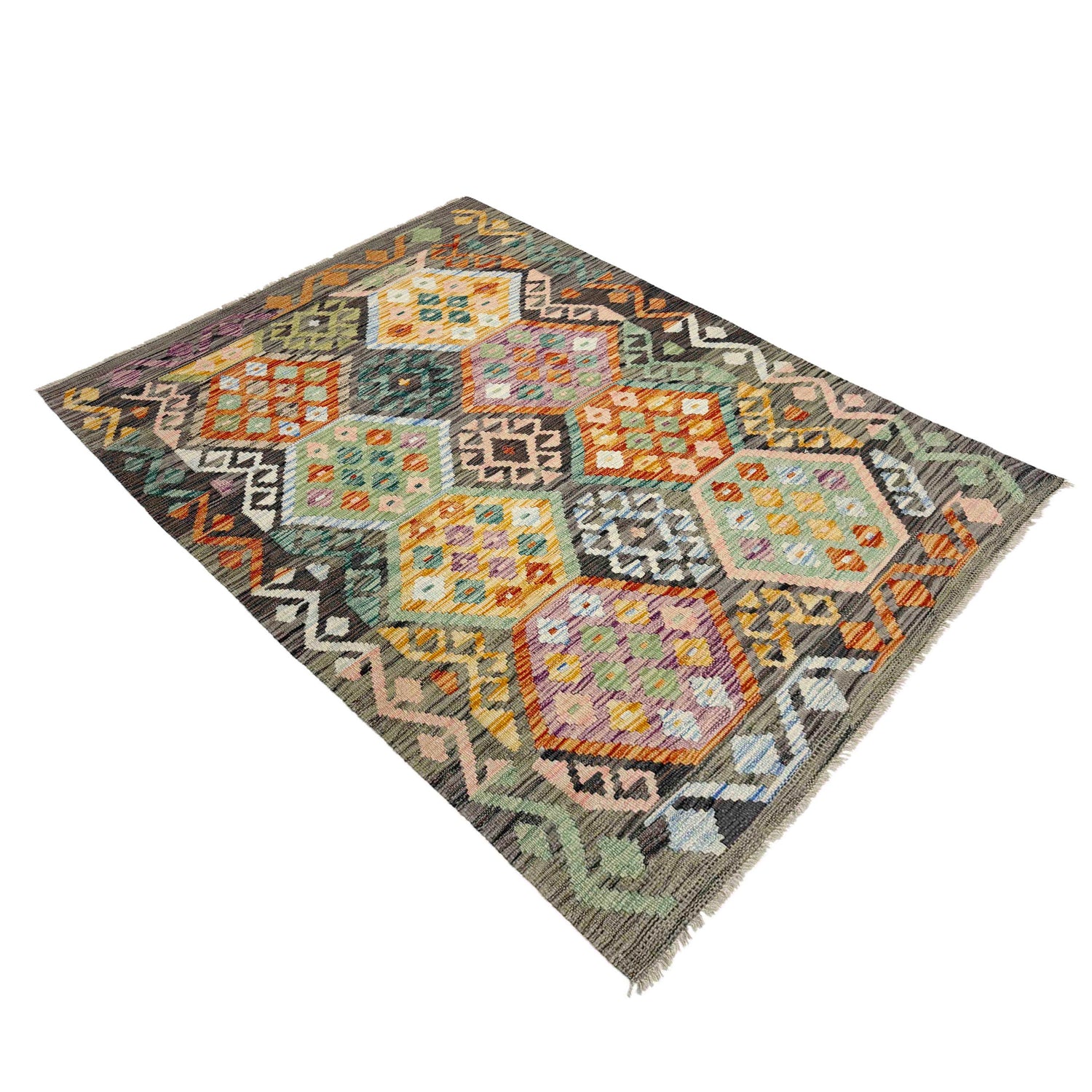 Hand Knotted Flatweave Kilim 4' 0" x 5' 10" ft / 121 x 178 cm - No. Y39114