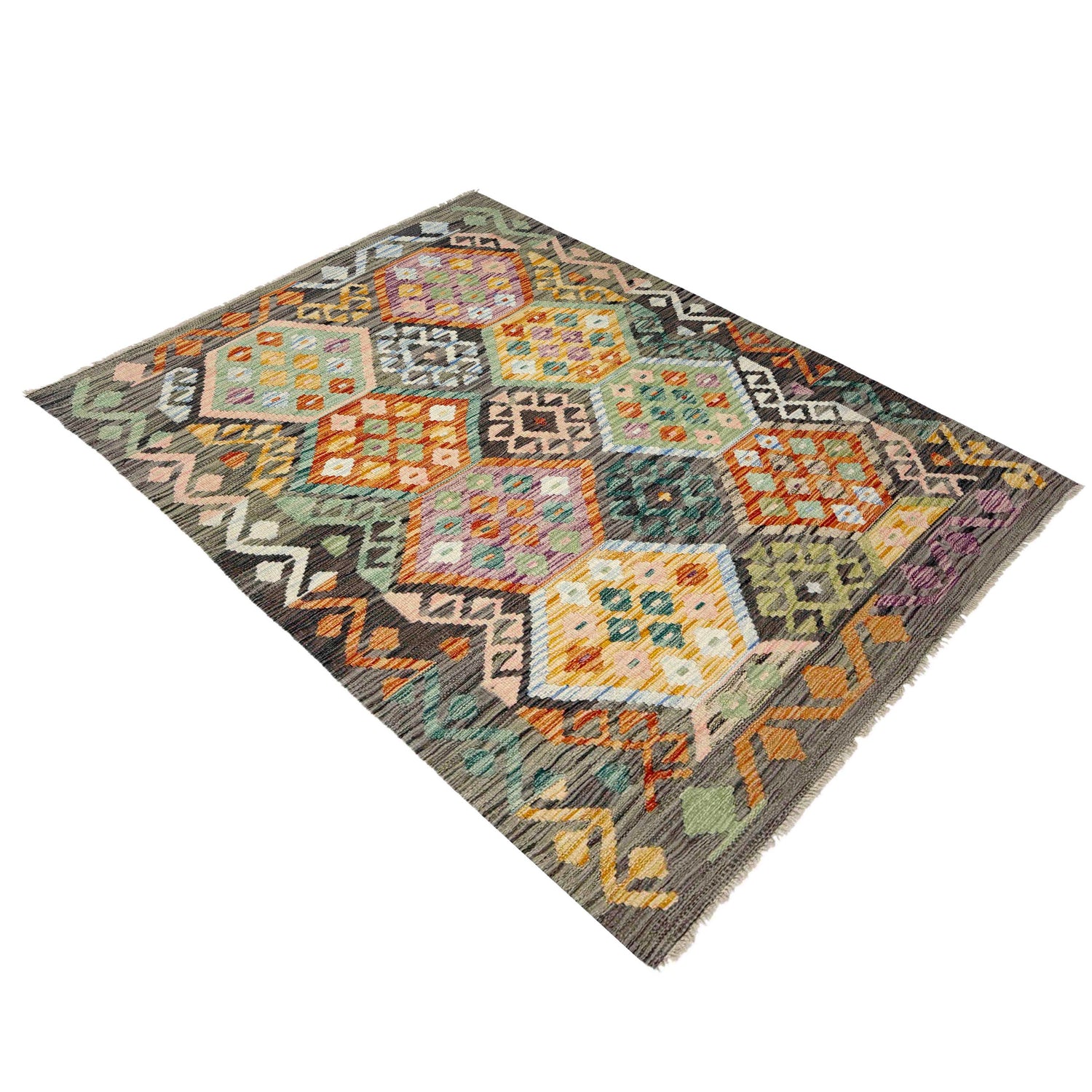 Hand Knotted Flatweave Kilim 4' 0" x 5' 10" ft / 121 x 178 cm - No. Y39114