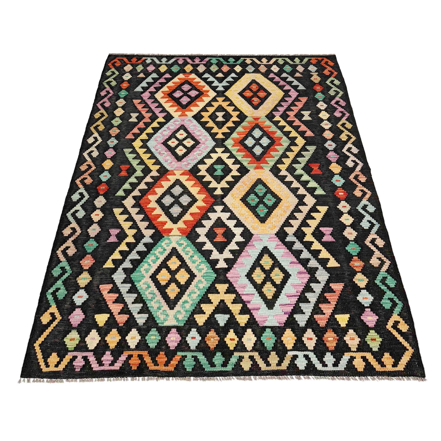 Handmade Afghan Vegetable Kilim 4' 3" x 6' 7" ft / 129 x 200 cm - No. Y39115