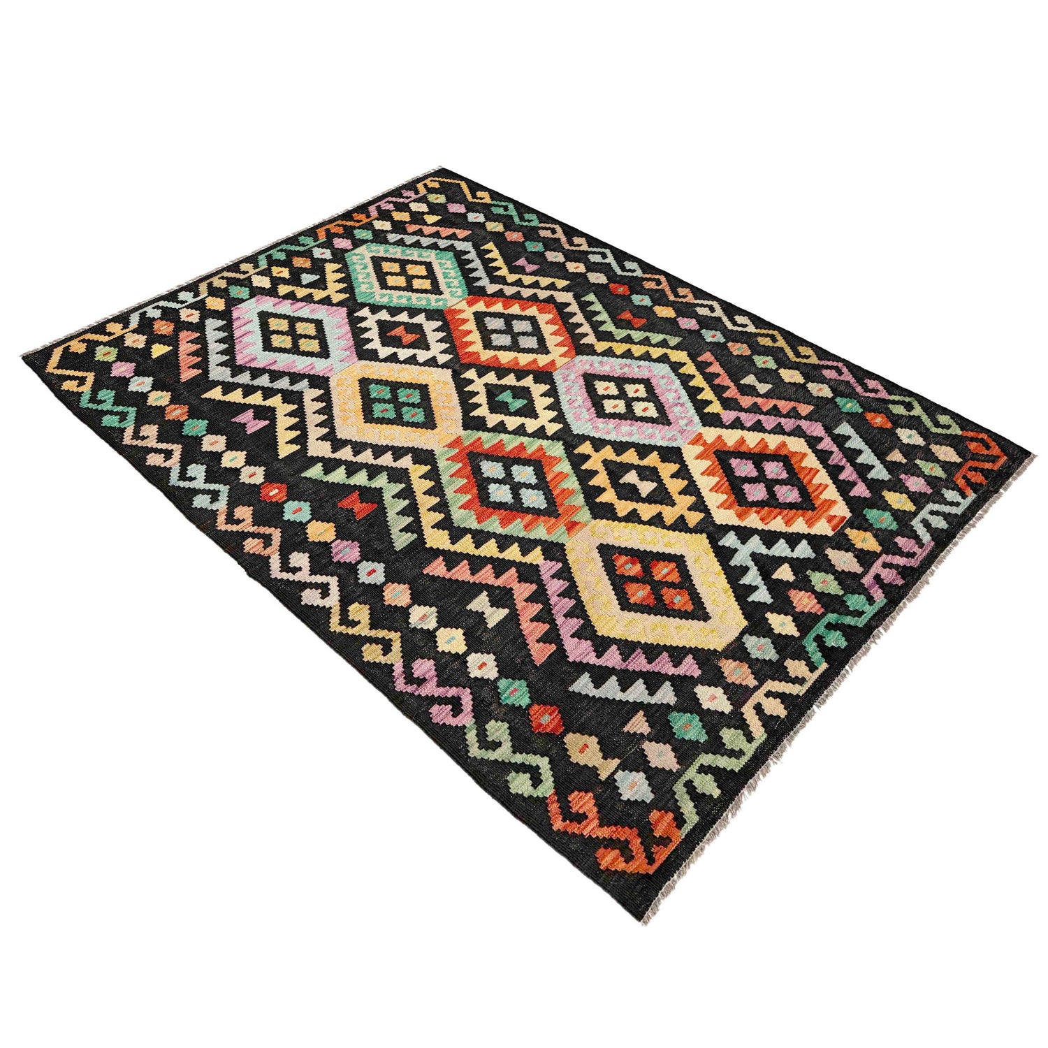 Handmade Afghan Vegetable Kilim 4' 3" x 6' 7" ft / 129 x 200 cm - No. Y39115
