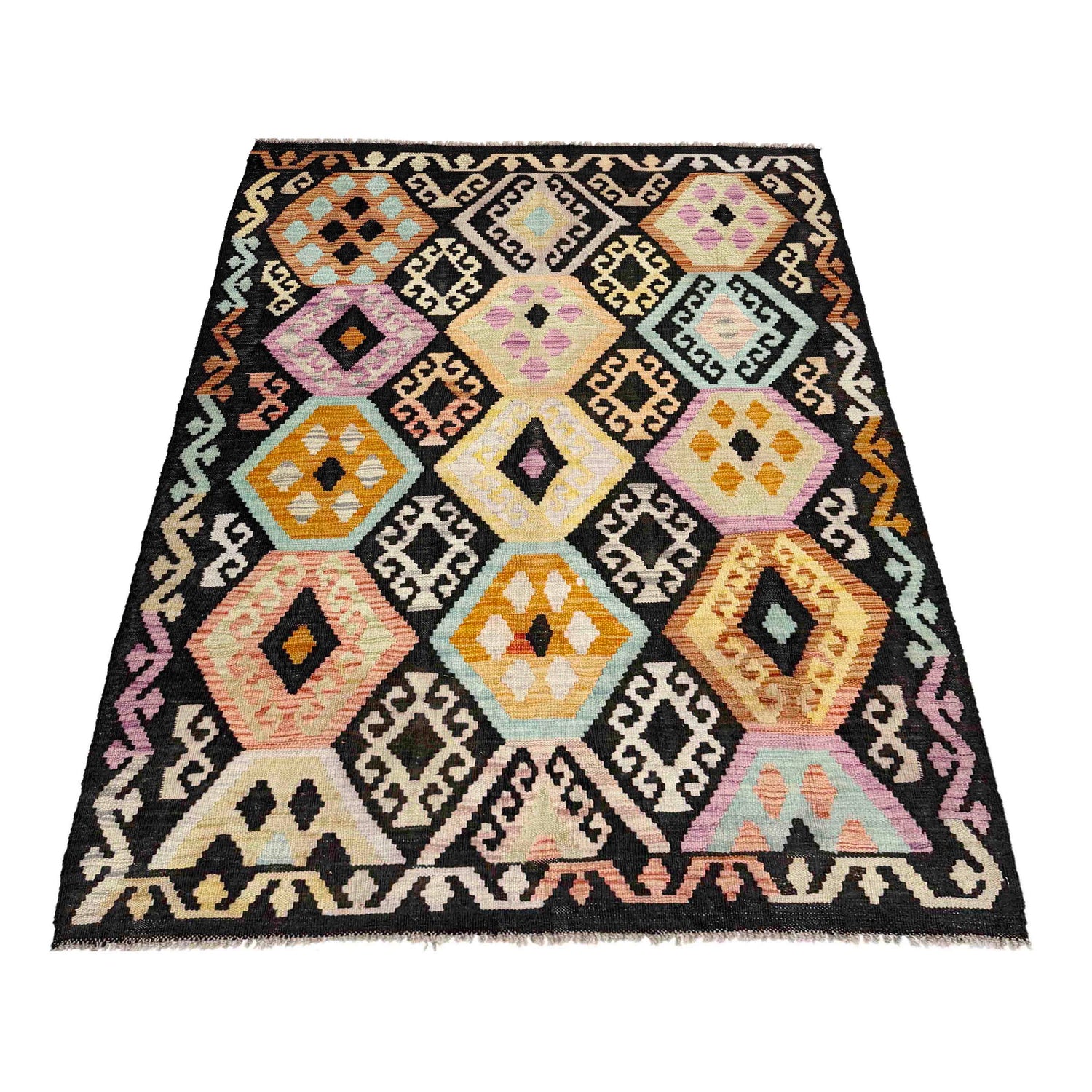 Hand Made Afghan Kilim 4' 1" x 6' 2" ft / 124 x 188 cm - No. Y39116