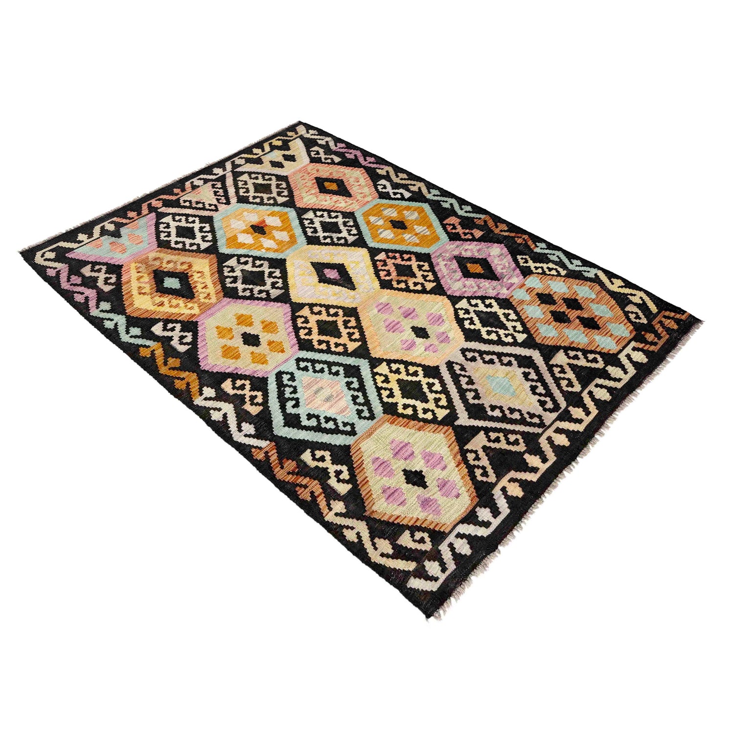 Hand Made Afghan Kilim 4' 1" x 6' 2" ft / 124 x 188 cm - No. Y39116