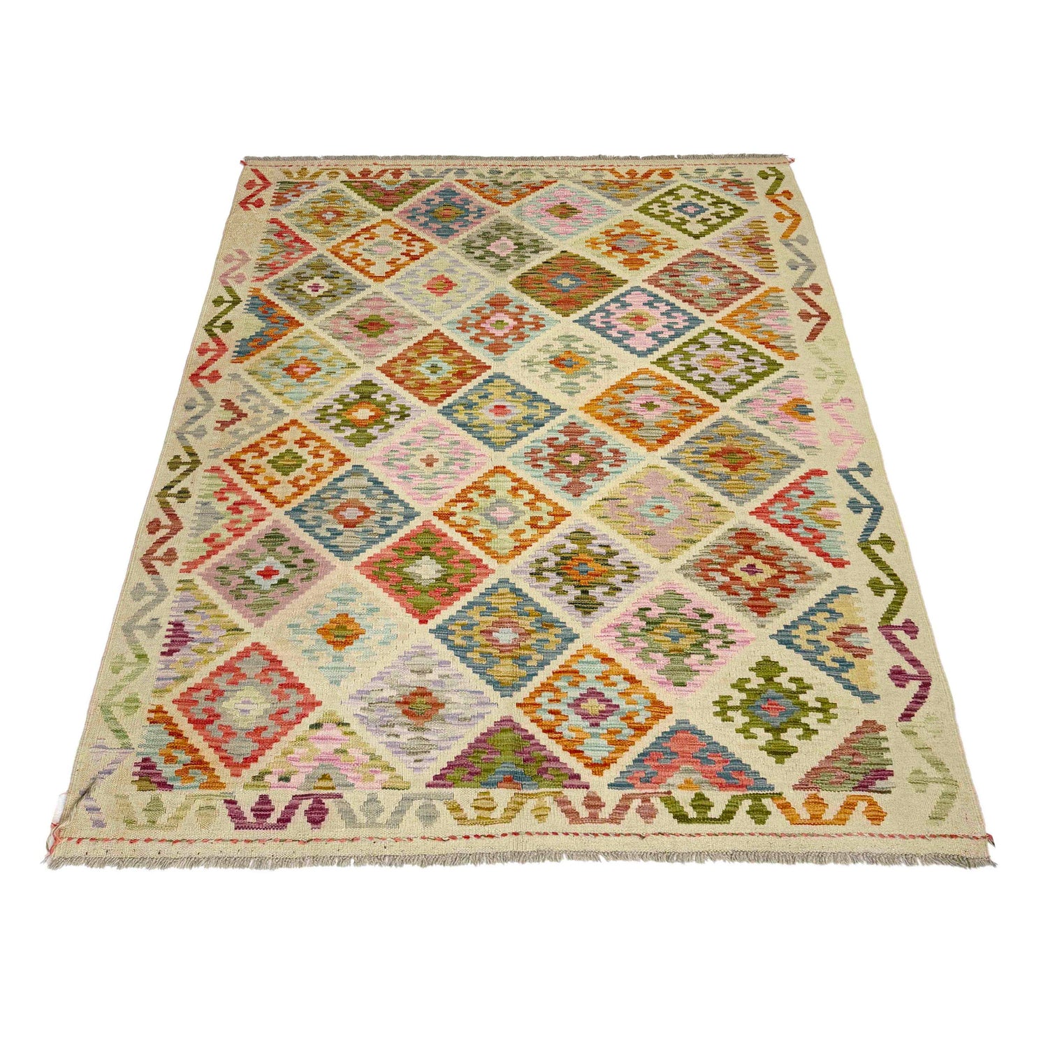 Hand Woven Wool Kelim 4' 10" x 6' 7" ft / 148 x 200 cm - No. Y39127