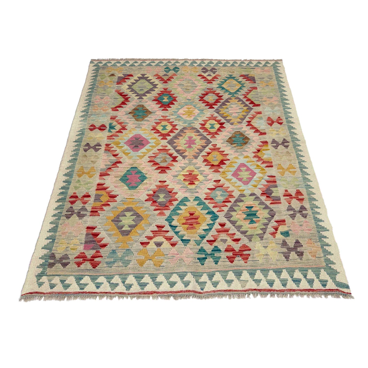 Handmade Turkish Design Wool Kilim 5' 1" x 6' 7" ft / 154 x 201 cm - No. Y39128