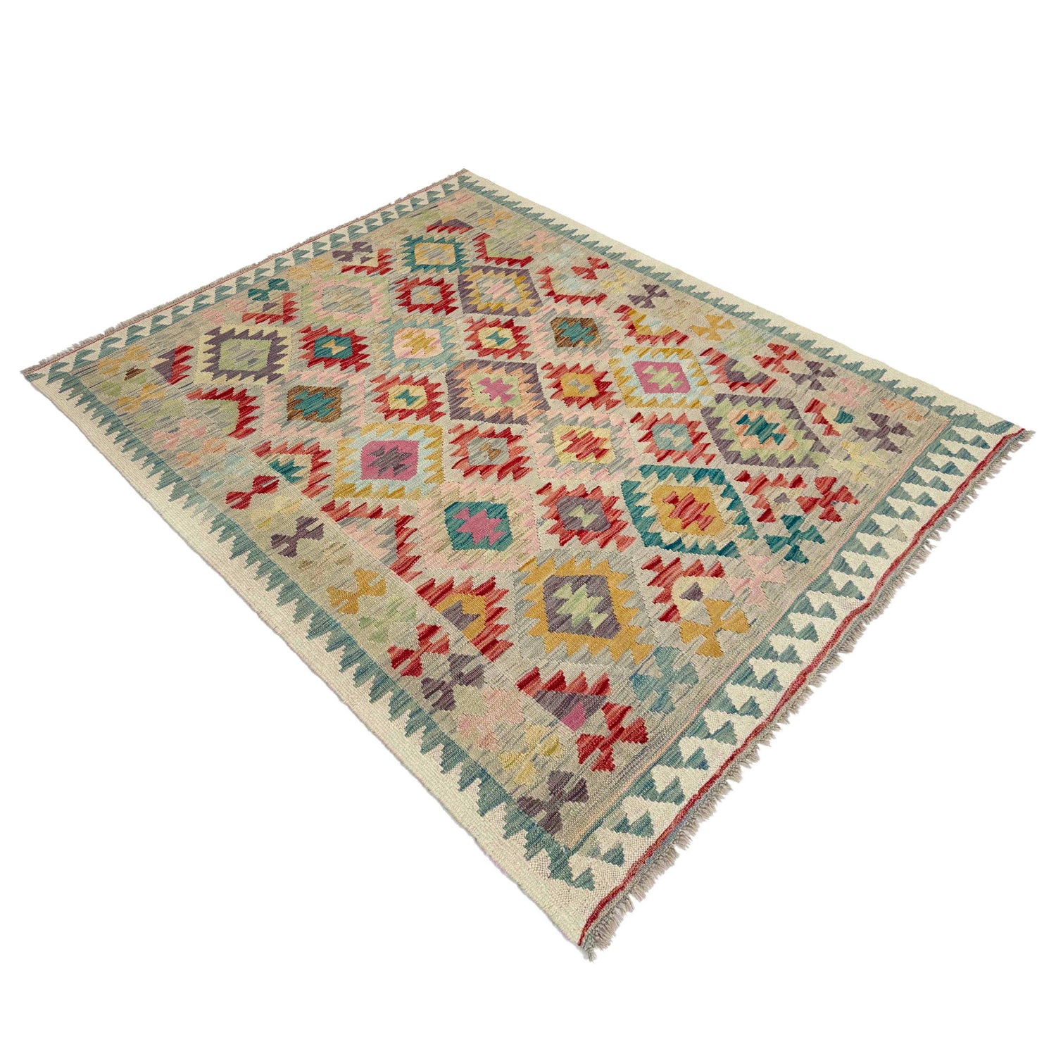 Handmade Turkish Design Wool Kilim 5' 1" x 6' 7" ft / 154 x 201 cm - No. Y39128