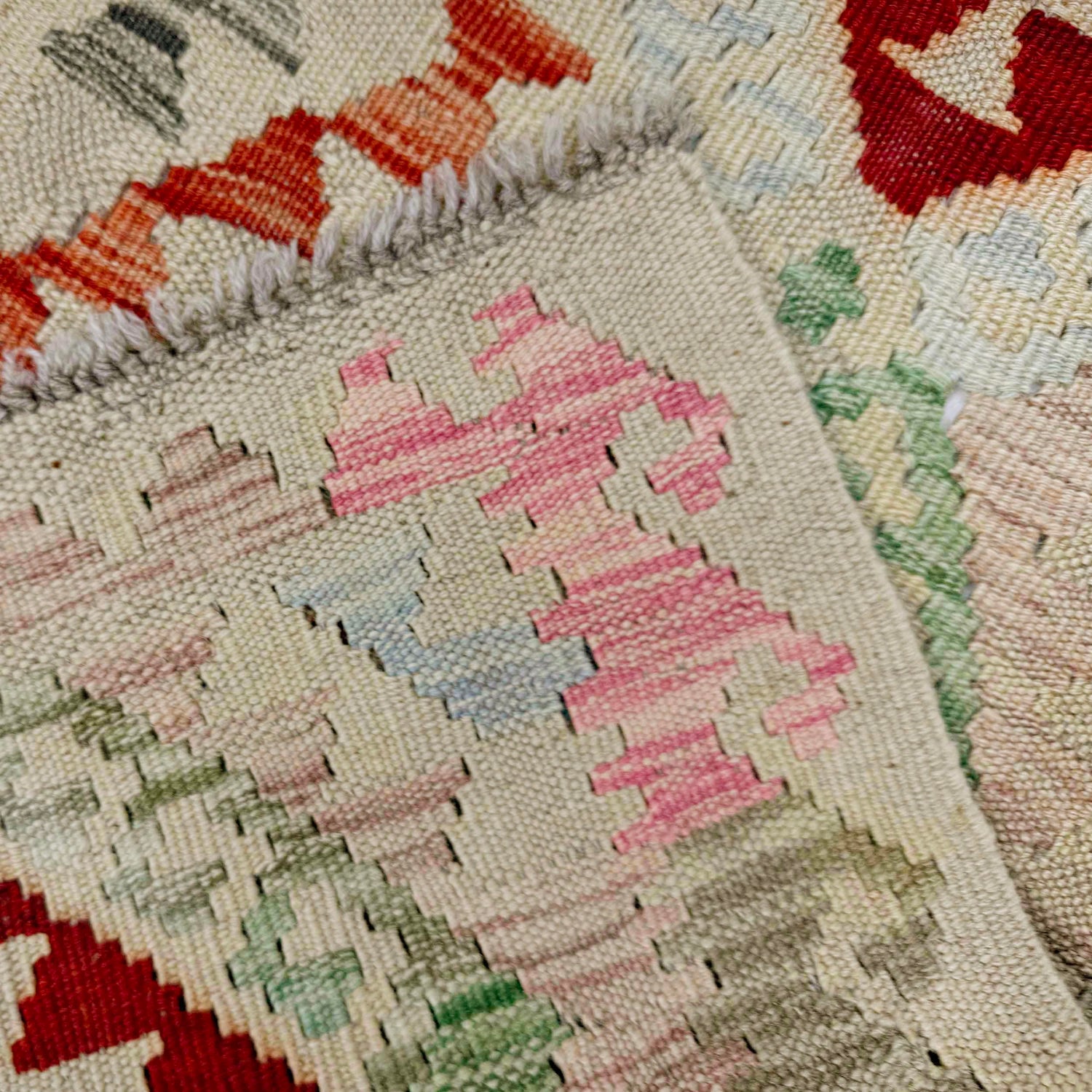 Multi Color ful Flat-Weave Wool Kilim 2' 11" x 4' 5" ft / 90 x 135 cm - No. Y39140