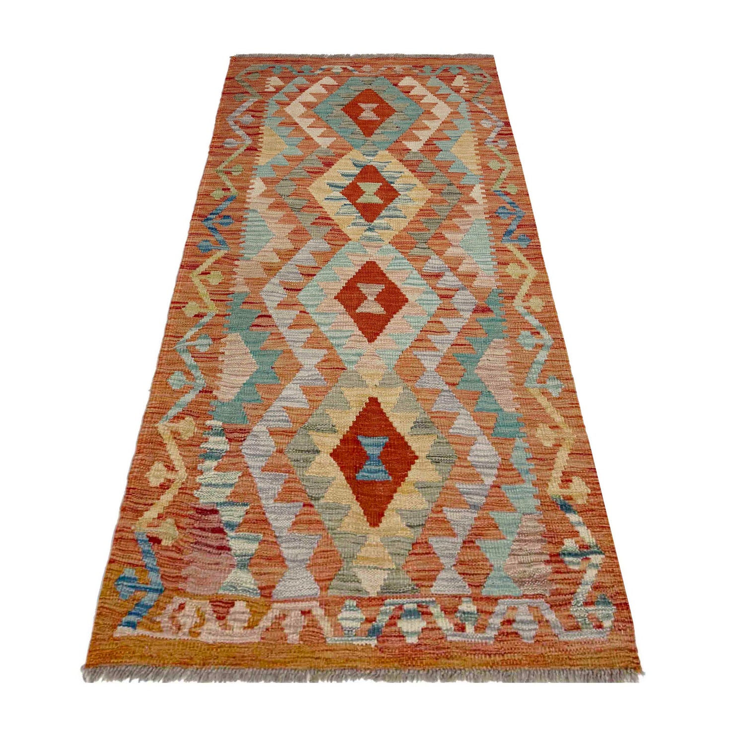 Hand Knotted Afghan Style Kilim Runner 2' 6" x 5' 1"  ft / 77 x 155 cm - No. Y39142