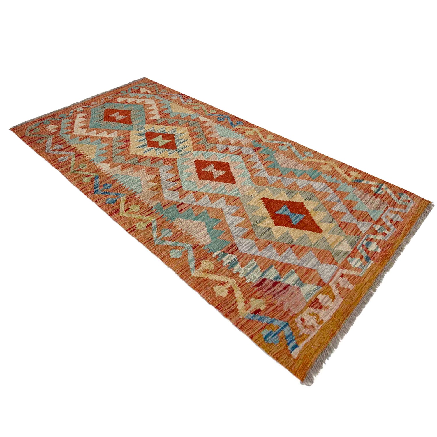 Hand Knotted Afghan Style Kilim Runner 2' 6" x 5' 1"  ft / 77 x 155 cm - No. Y39142