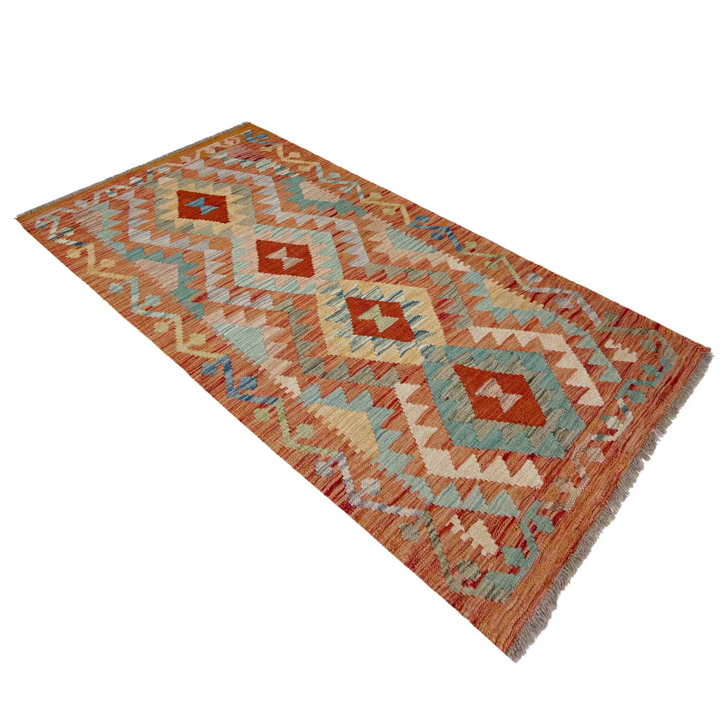 Hand Knotted Afghan Style Kilim Runner 2' 6" x 5' 1"  ft / 77 x 155 cm - No. Y39142