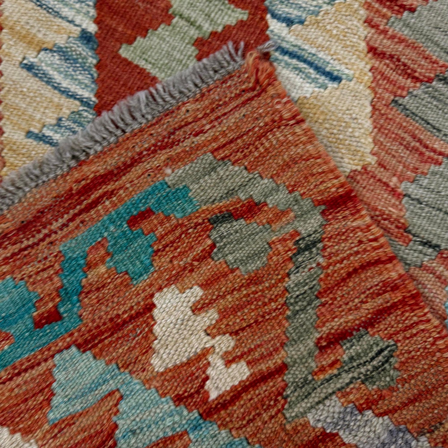 Hand Knotted Afghan Style Kilim Runner 2' 6" x 5' 1"  ft / 77 x 155 cm - No. Y39142