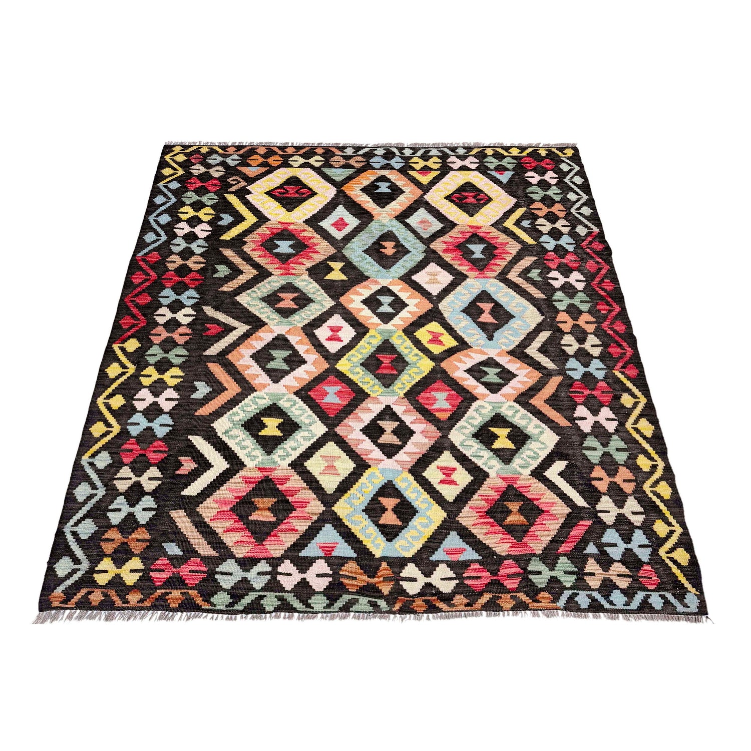 Hand Made Afghan Kilim 5' 2" x 6' 6" ft / 158 x 198 cm - No. Y39144
