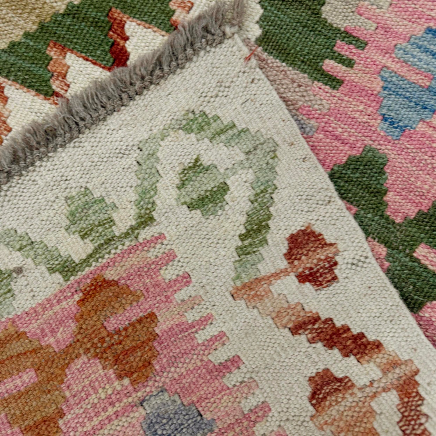 Multi Color ful Flat-Weave Wool Kilim 5' 2" x 6' 9" ft / 158 x 206 cm - No. Y39145