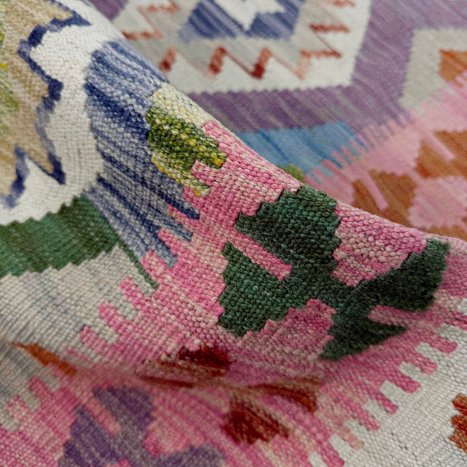 Multi Color ful Flat-Weave Wool Kilim 5' 2" x 6' 9" ft / 158 x 206 cm - No. Y39145