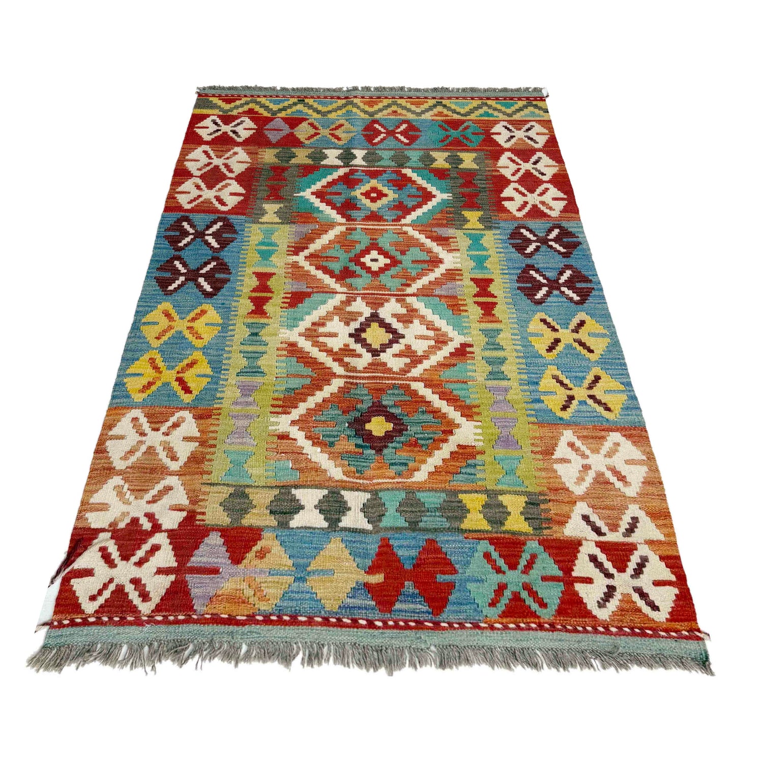 Handmade Turkish Design Wool Kilim 3' 3" x 5' 4" ft / 100 x 162 cm - No. Y39158