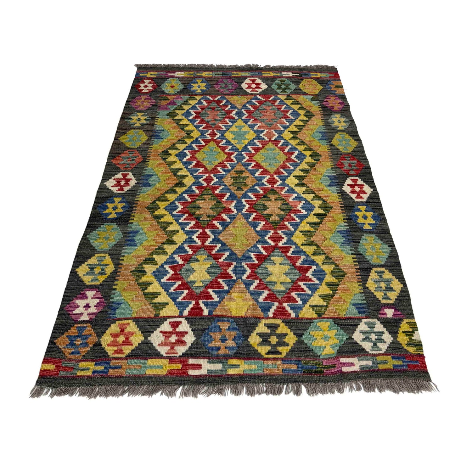 Hand Knotted Flatweave Kilim 3' 5" x 5' 3" ft / 103 x 161 cm - No. Y39163
