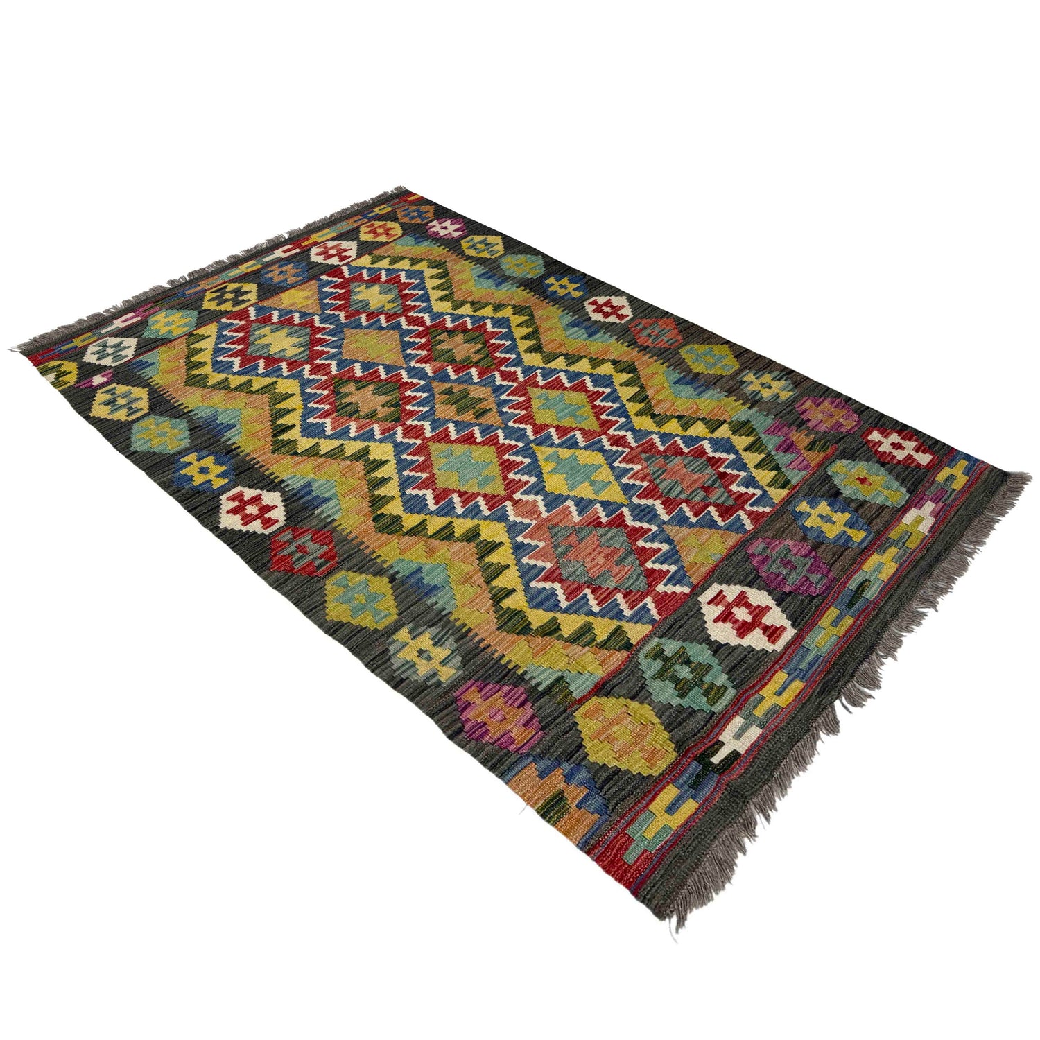Hand Knotted Flatweave Kilim 3' 5" x 5' 3" ft / 103 x 161 cm - No. Y39163