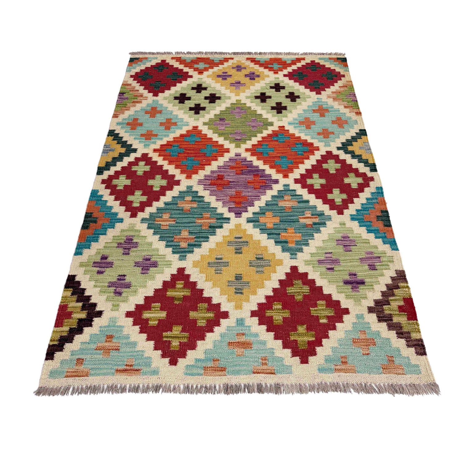 Hand Knotted Flatweave Kilim 3' 4" x 5' 0" ft / 102 x 152 cm - No. Y39165