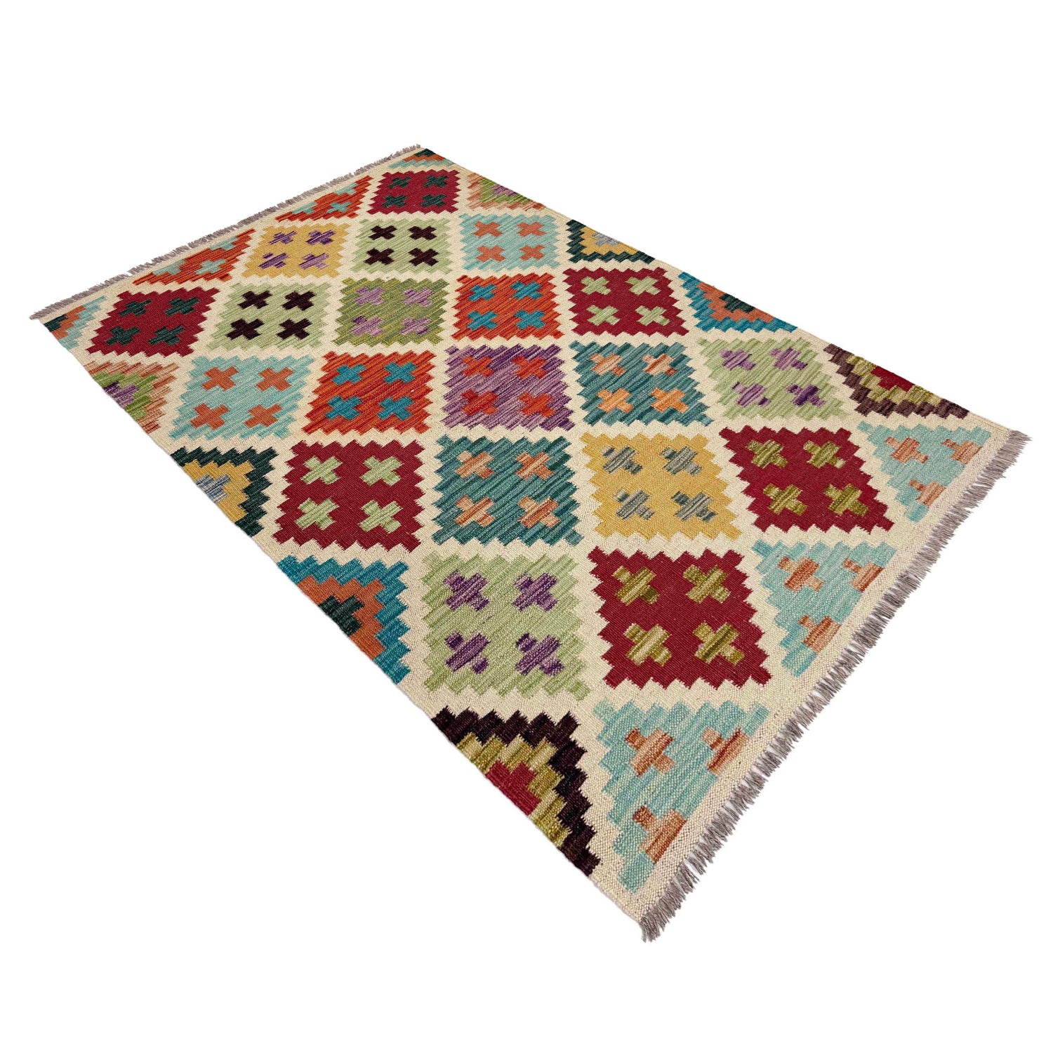 Hand Knotted Flatweave Kilim 3' 4" x 5' 0" ft / 102 x 152 cm - No. Y39165