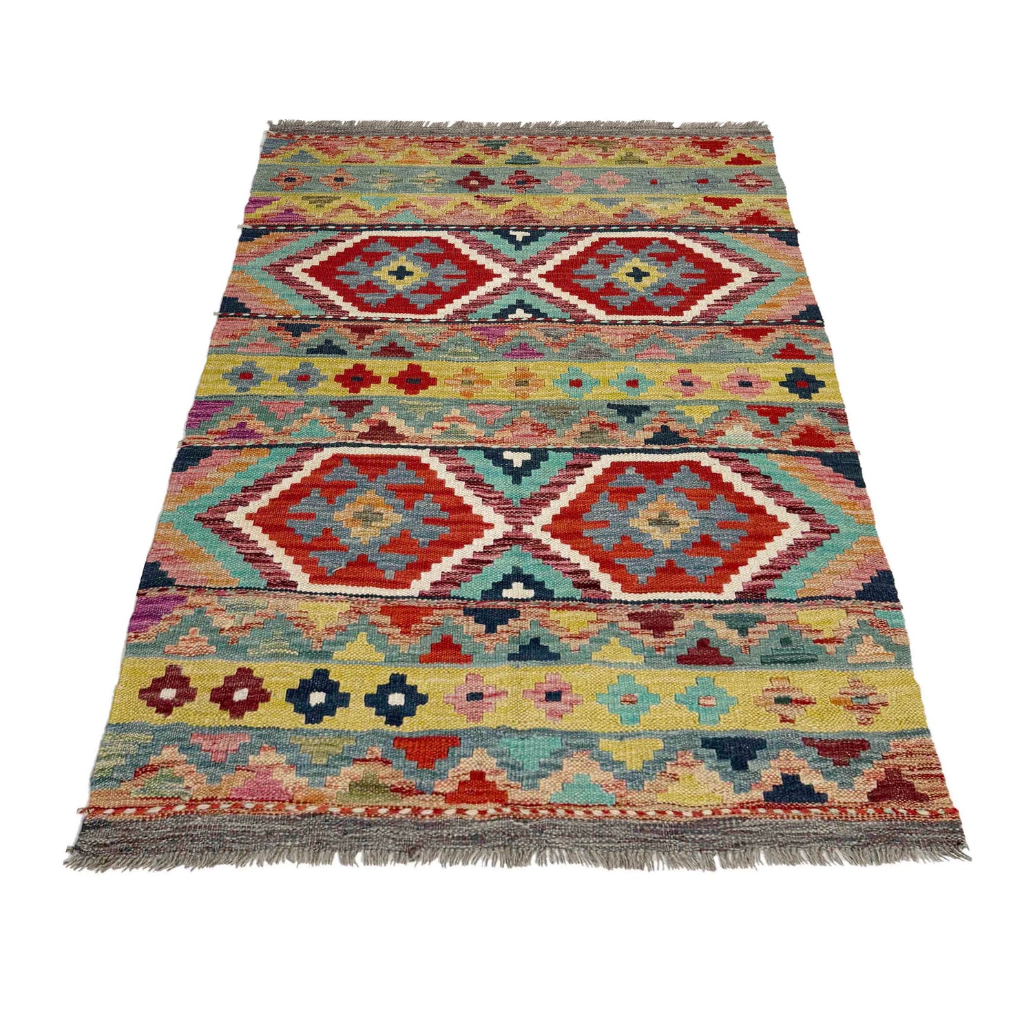 Hand Made Afghan Kilim 3' 4" x 4' 11" ft / 101 x 150 cm - No. Y39169