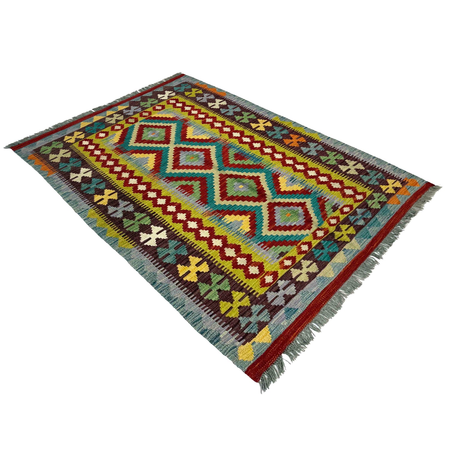 Handmade Afghan Vegetable Kilim 3' 4" x 4' 11" ft / 102 x 149 cm - No. Y39170