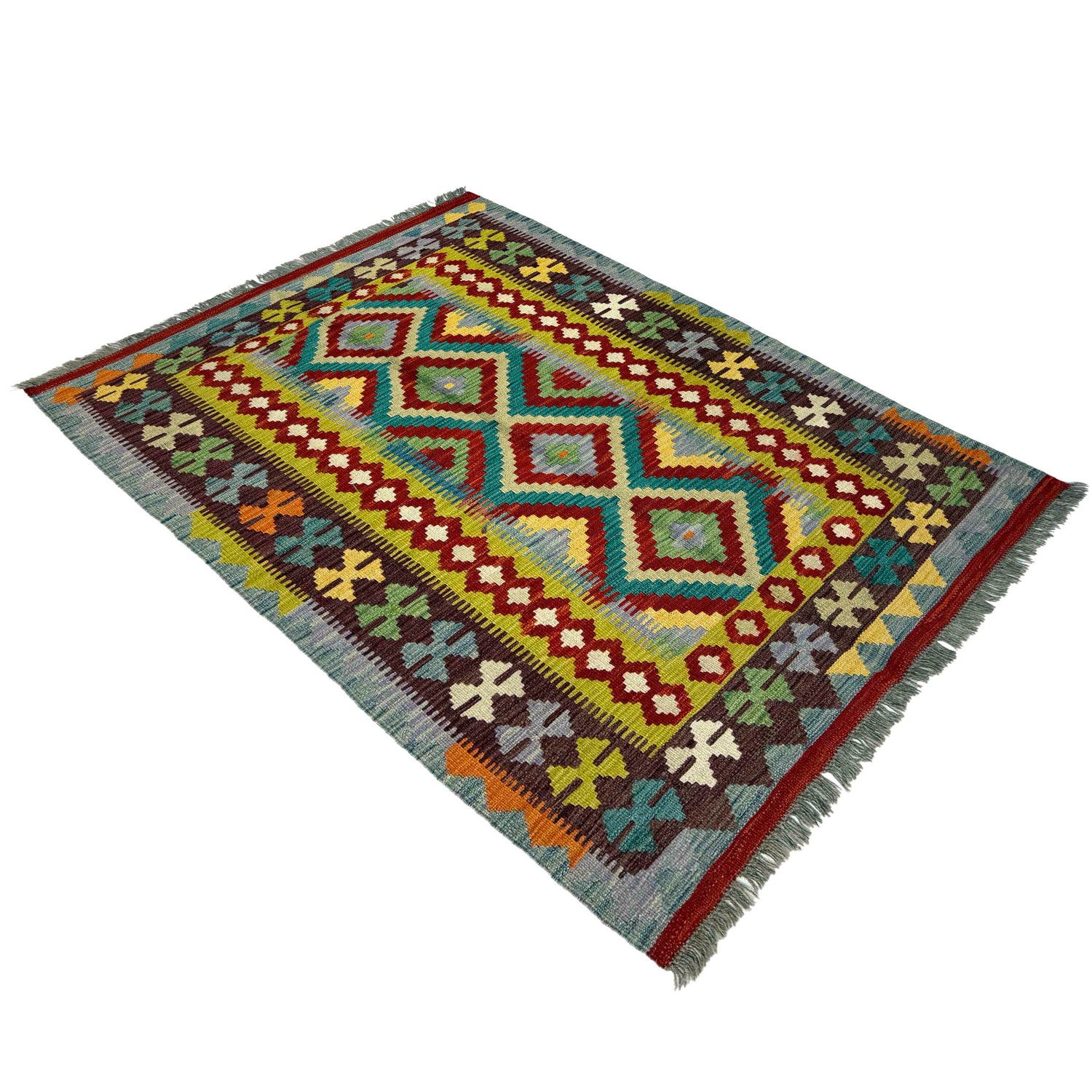Handmade Afghan Vegetable Kilim 3' 4" x 4' 11" ft / 102 x 149 cm - No. Y39170
