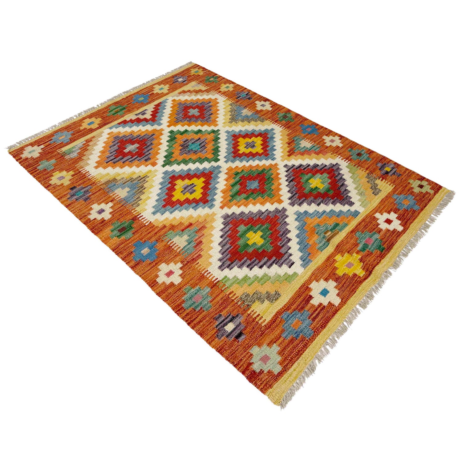 Hand Knotted Afghan Style Kilim 3' 4" x 4' 9" ft / 101 x 146 cm - No. Y39175