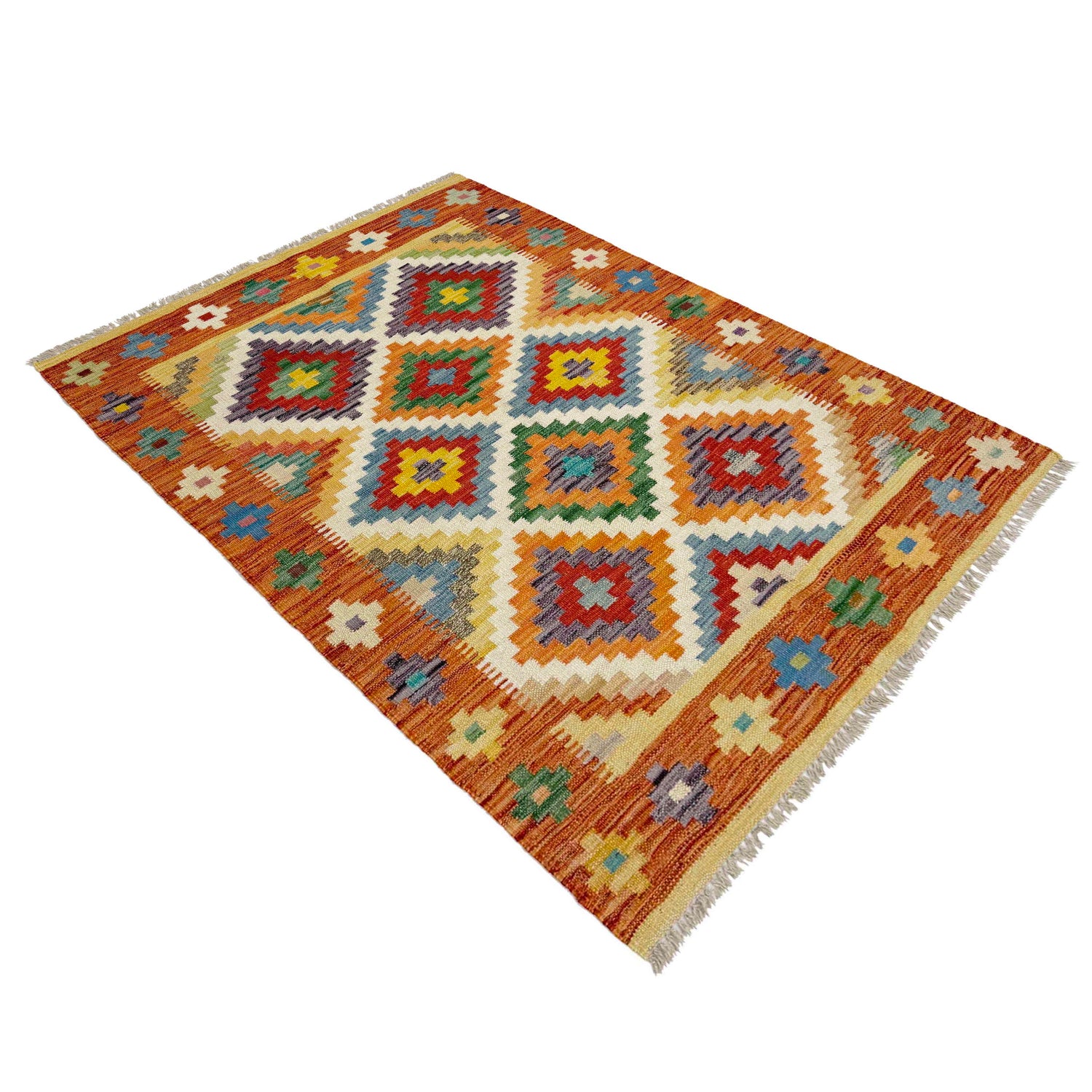 Hand Knotted Afghan Style Kilim 3' 4" x 4' 9" ft / 101 x 146 cm - No. Y39175