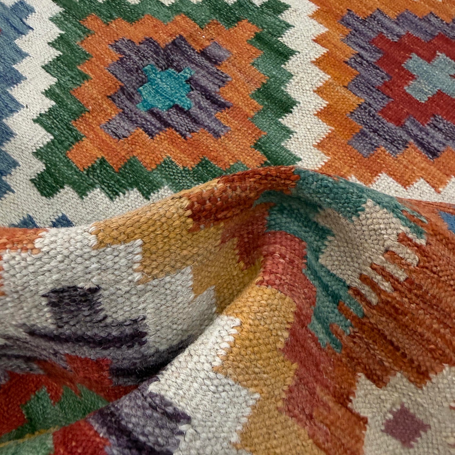Hand Knotted Afghan Style Kilim 3' 4" x 4' 9" ft / 101 x 146 cm - No. Y39175