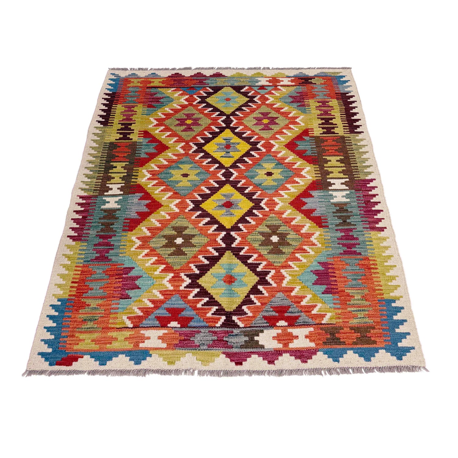 Hand Woven Wool Kelim 3' 7" x 4' 11" ft / 110 x 151 cm - No. Y39176