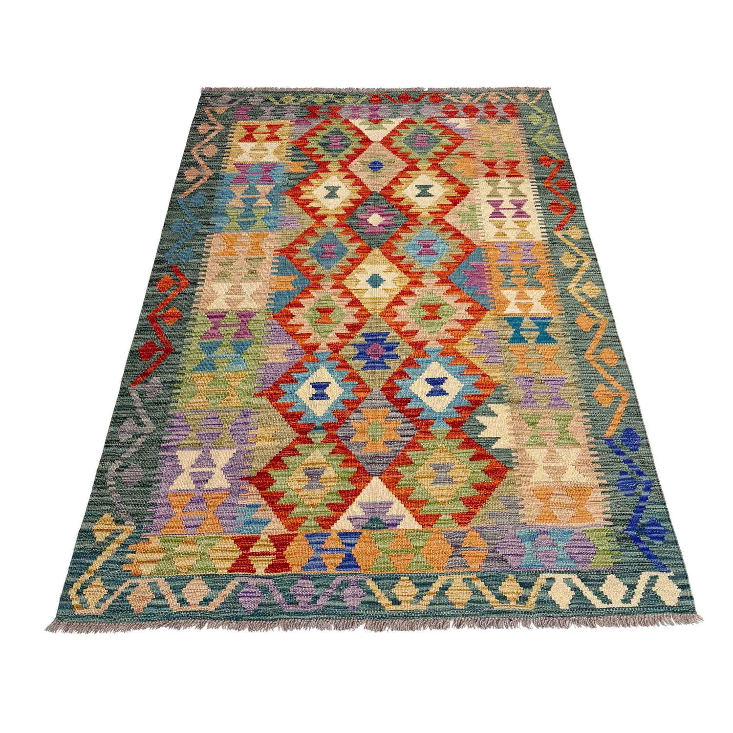 Handmade Vegetable Kilim 4' 1" x 6' 8" ft / 124 x 204 cm - No. Y39179