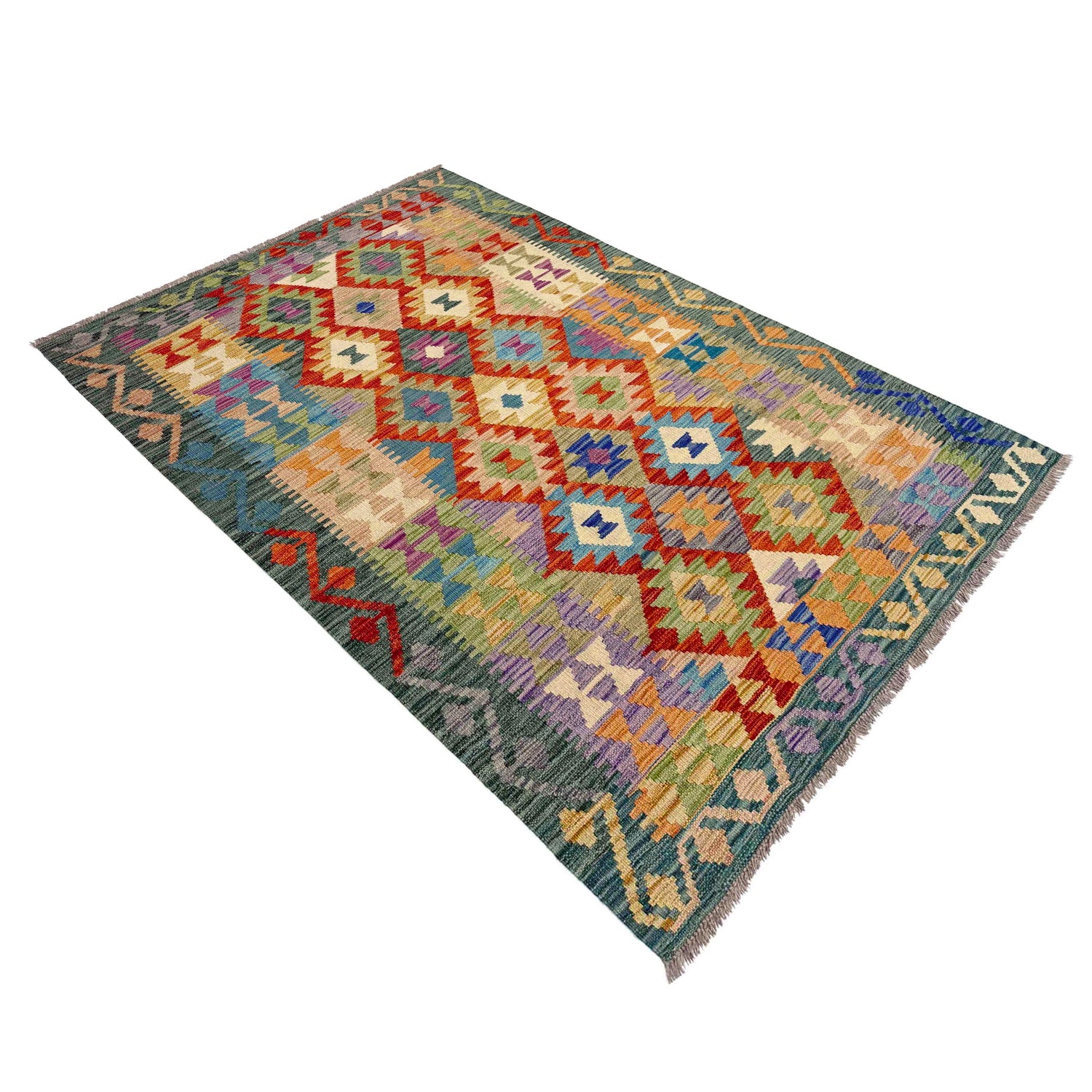 Handmade Vegetable Kilim 4' 1" x 6' 8" ft / 124 x 204 cm - No. Y39179