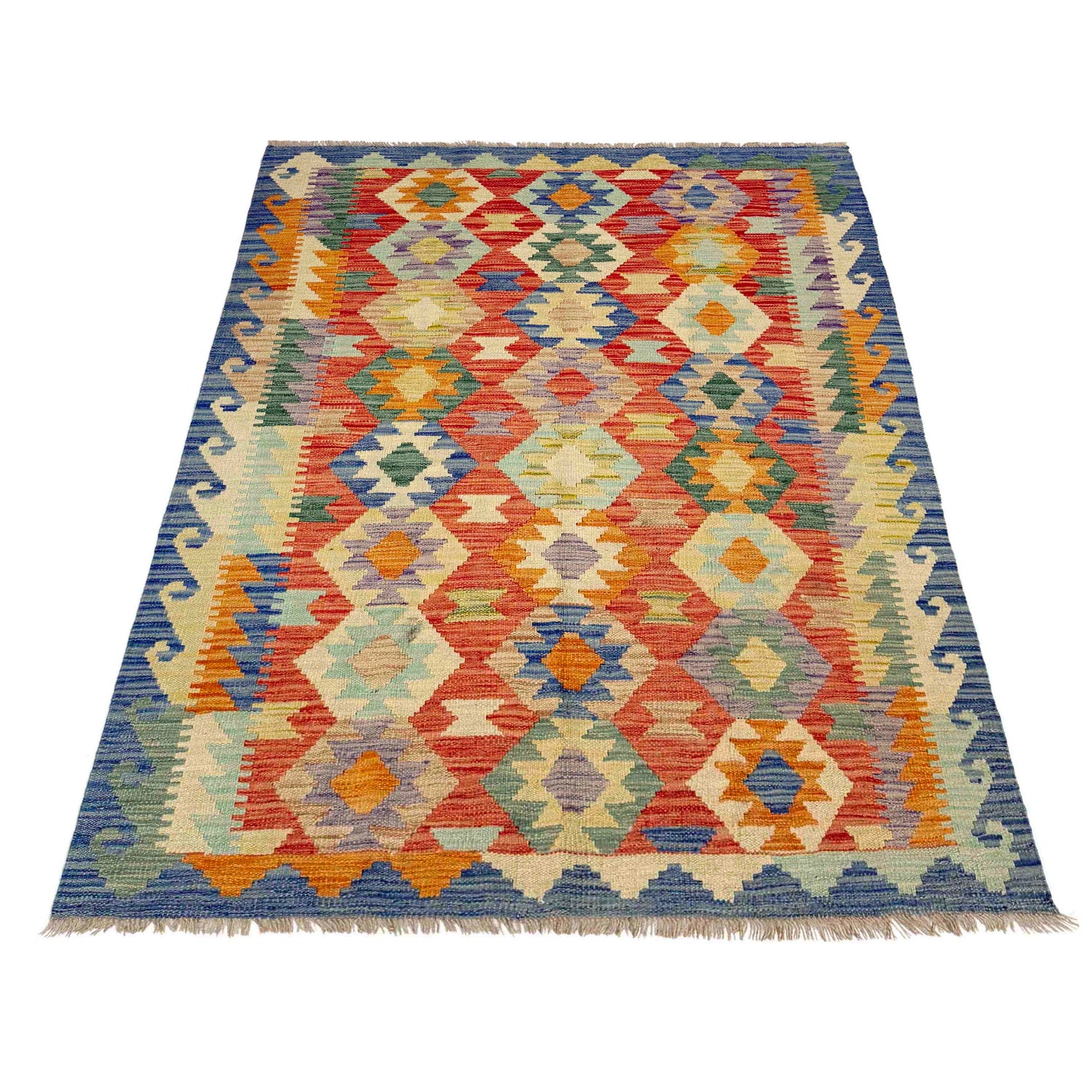 Handmade Vegetable Kelim 4' 0" x 5' 10" ft / 123 x 179 cm - No. Y39181