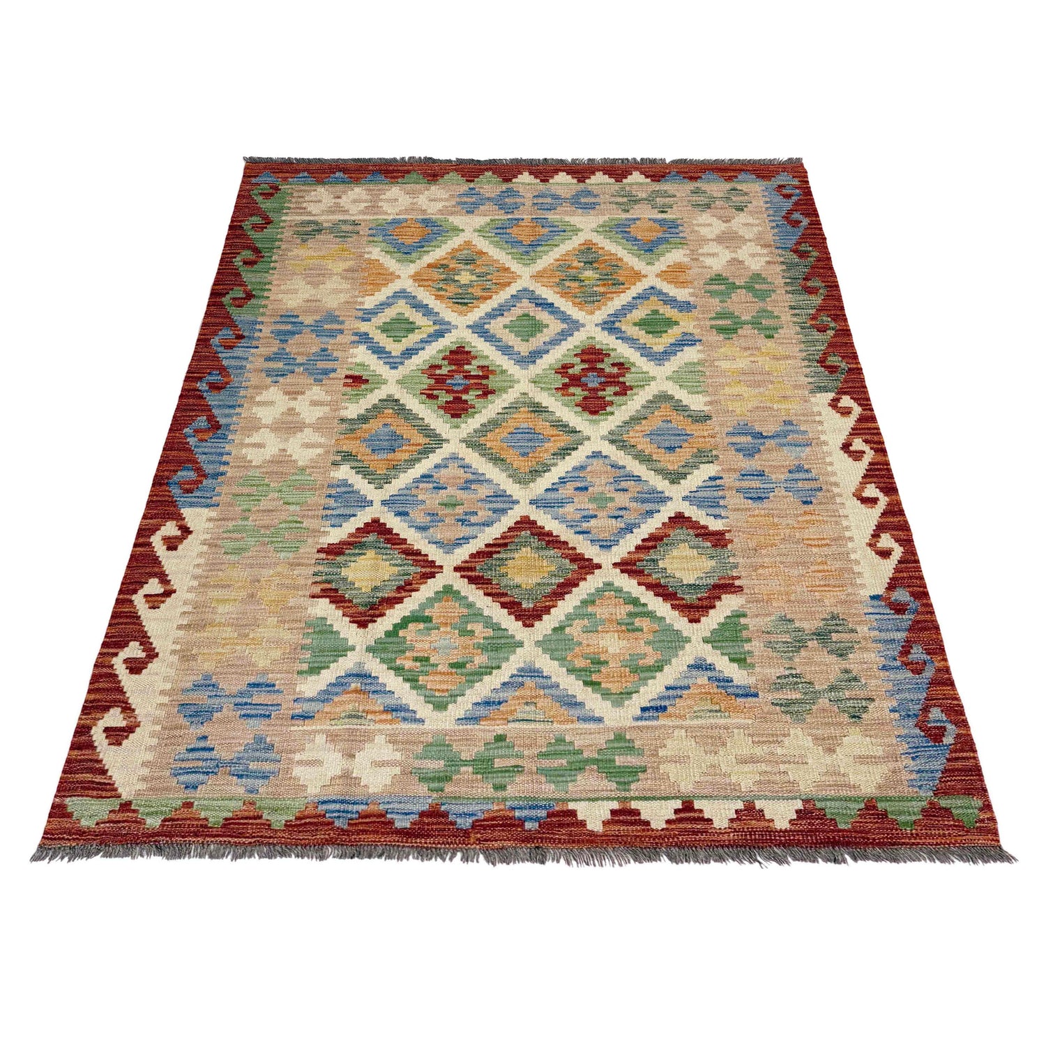Hand Knotted Afghan Style Kilim 4' 0" x 5' 8" ft / 123 x 173 cm - No. Y39182