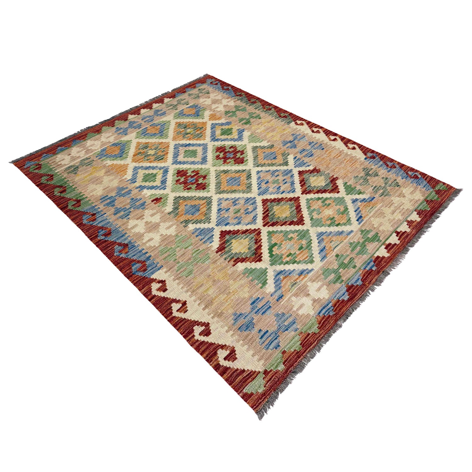 Hand Knotted Afghan Style Kilim 4' 0" x 5' 8" ft / 123 x 173 cm - No. Y39182