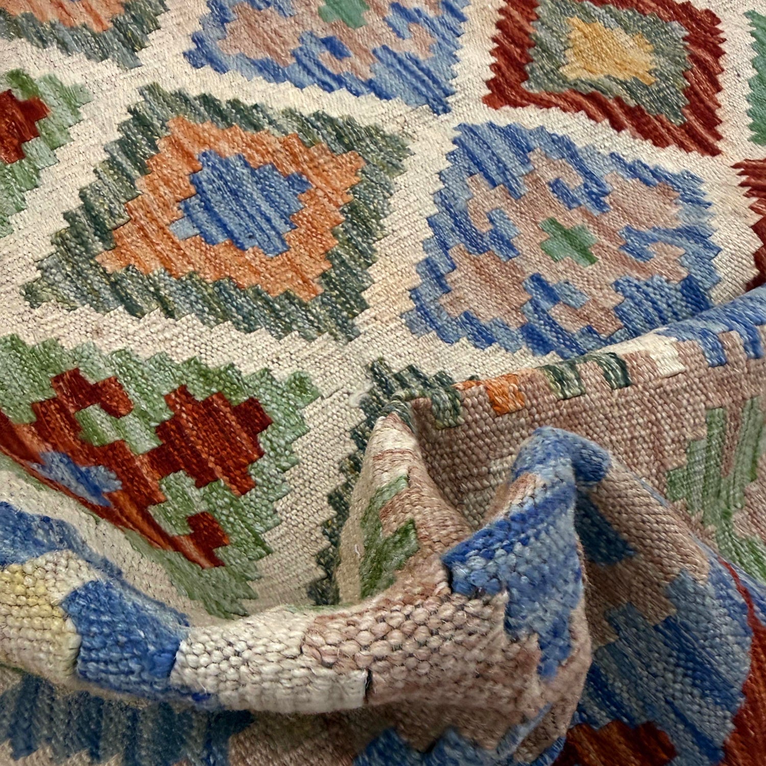 Hand Knotted Afghan Style Kilim 4' 0" x 5' 8" ft / 123 x 173 cm - No. Y39182
