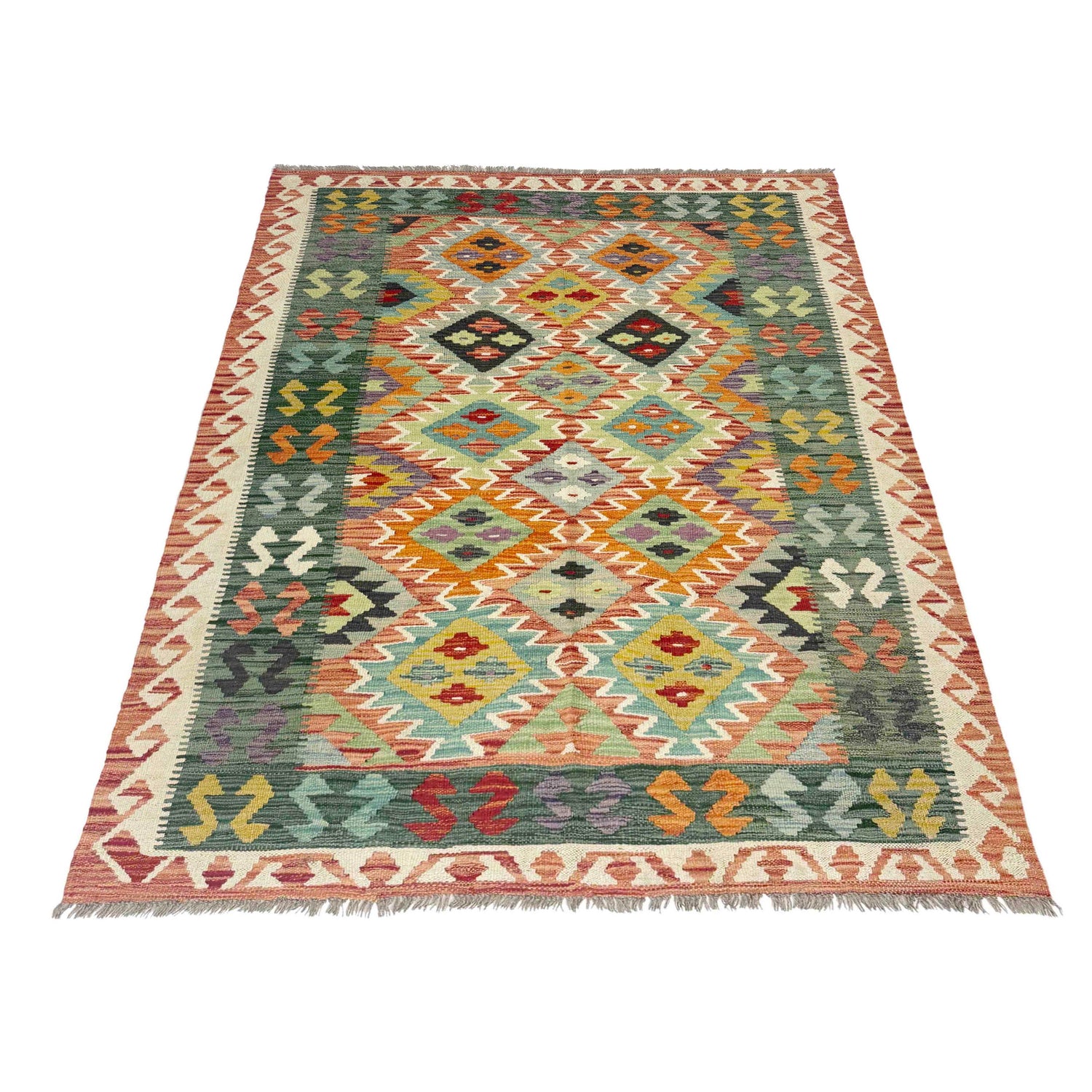 Handmade Turkish Design Wool Kilim 4' 4" x 5' 11" ft / 132 x 180 cm - No. Y39185