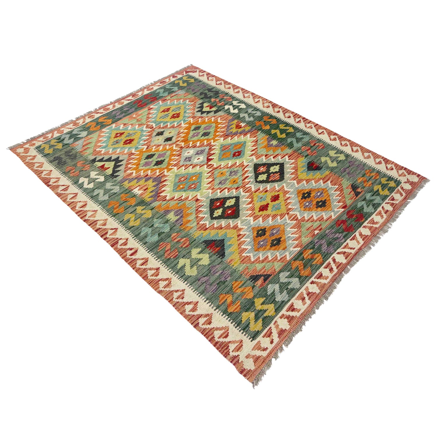 Handmade Turkish Design Wool Kilim 4' 4" x 5' 11" ft / 132 x 180 cm - No. Y39185