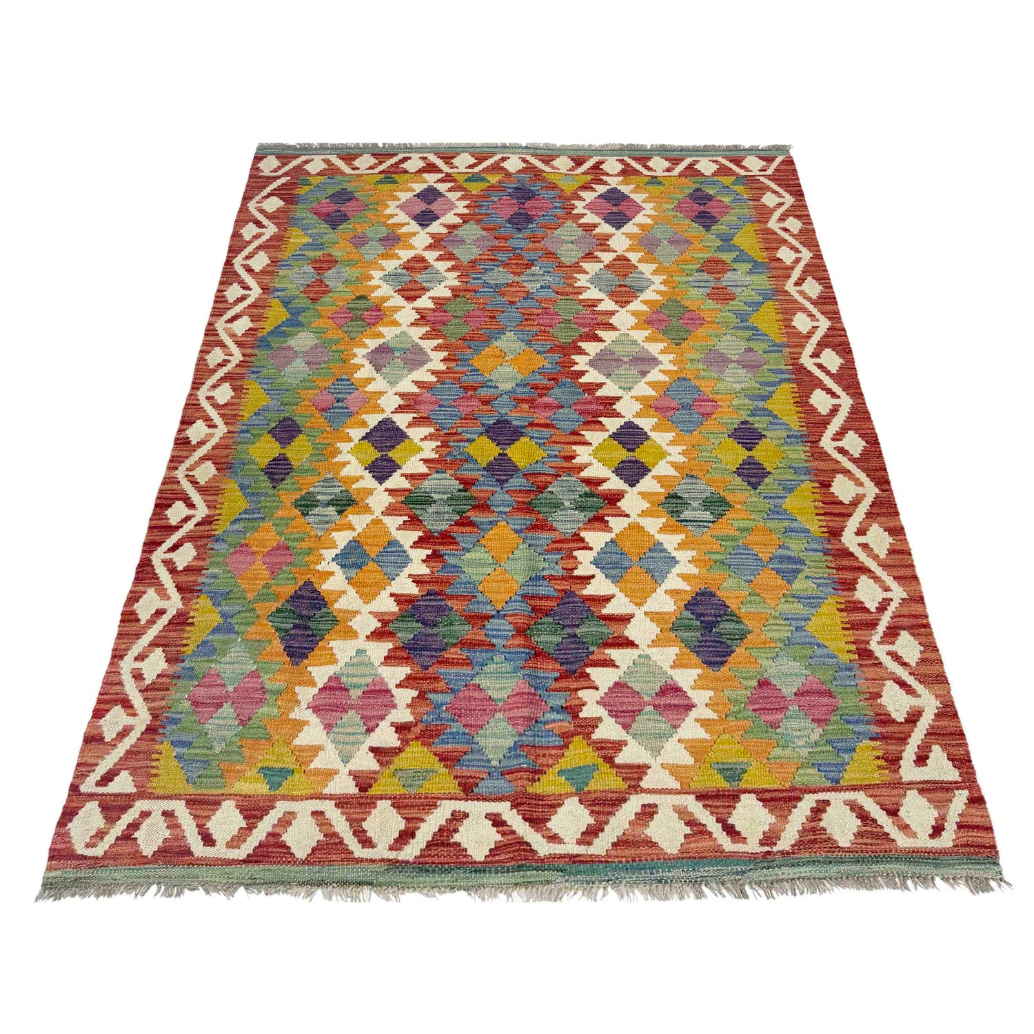 Hand Knotted Flatweave Kilim 4' 2" x 6' 0" ft / 127 x 183 cm - No. Y39189