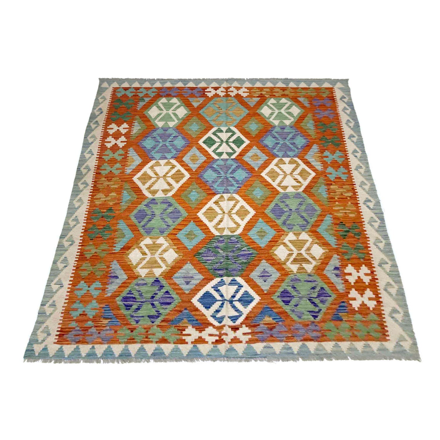 Hand Knotted Afghan Style Kilim 5' 7" x 8' 1" ft / 171 x 246 cm - No. Y39190