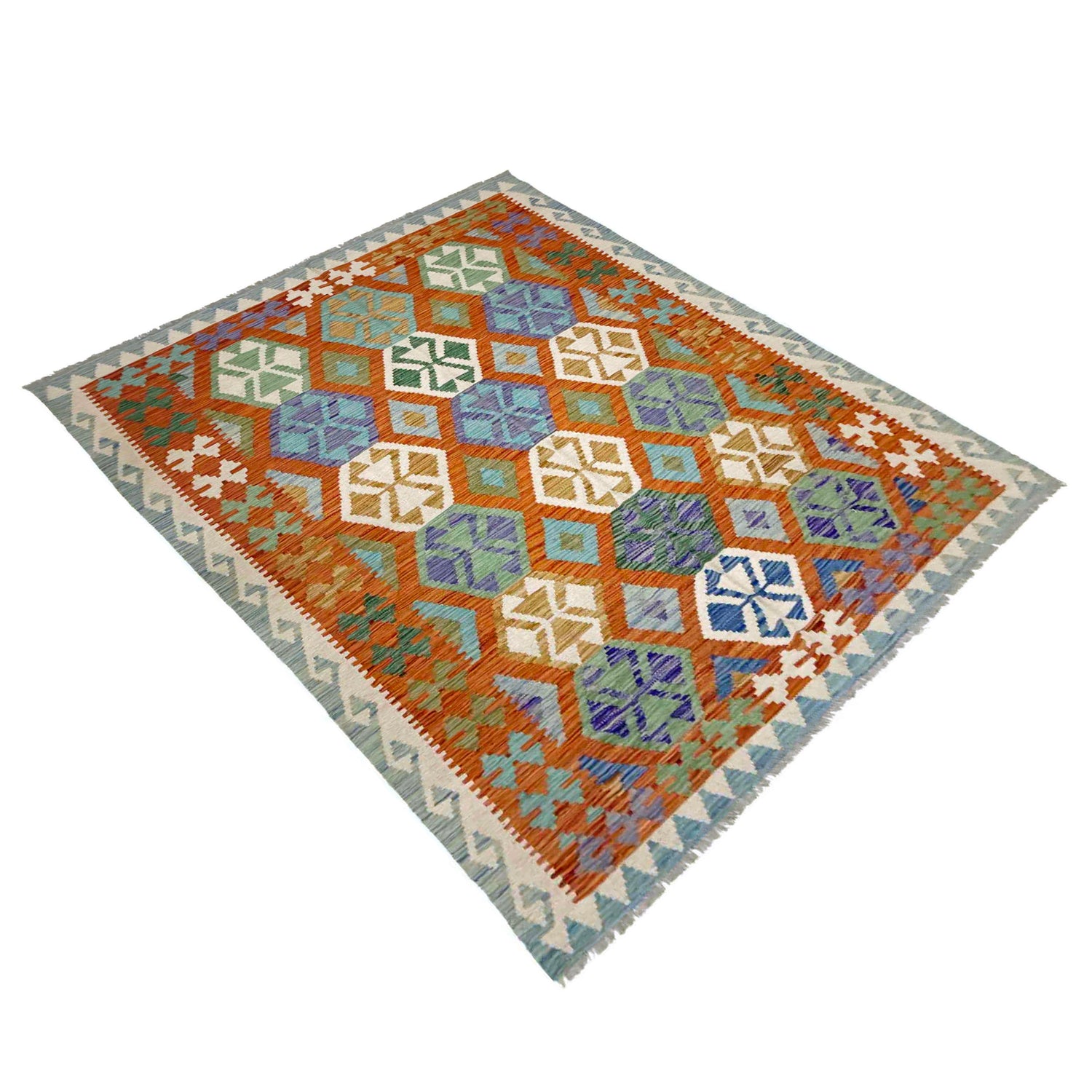 Hand Knotted Afghan Style Kilim 5' 7" x 8' 1" ft / 171 x 246 cm - No. Y39190