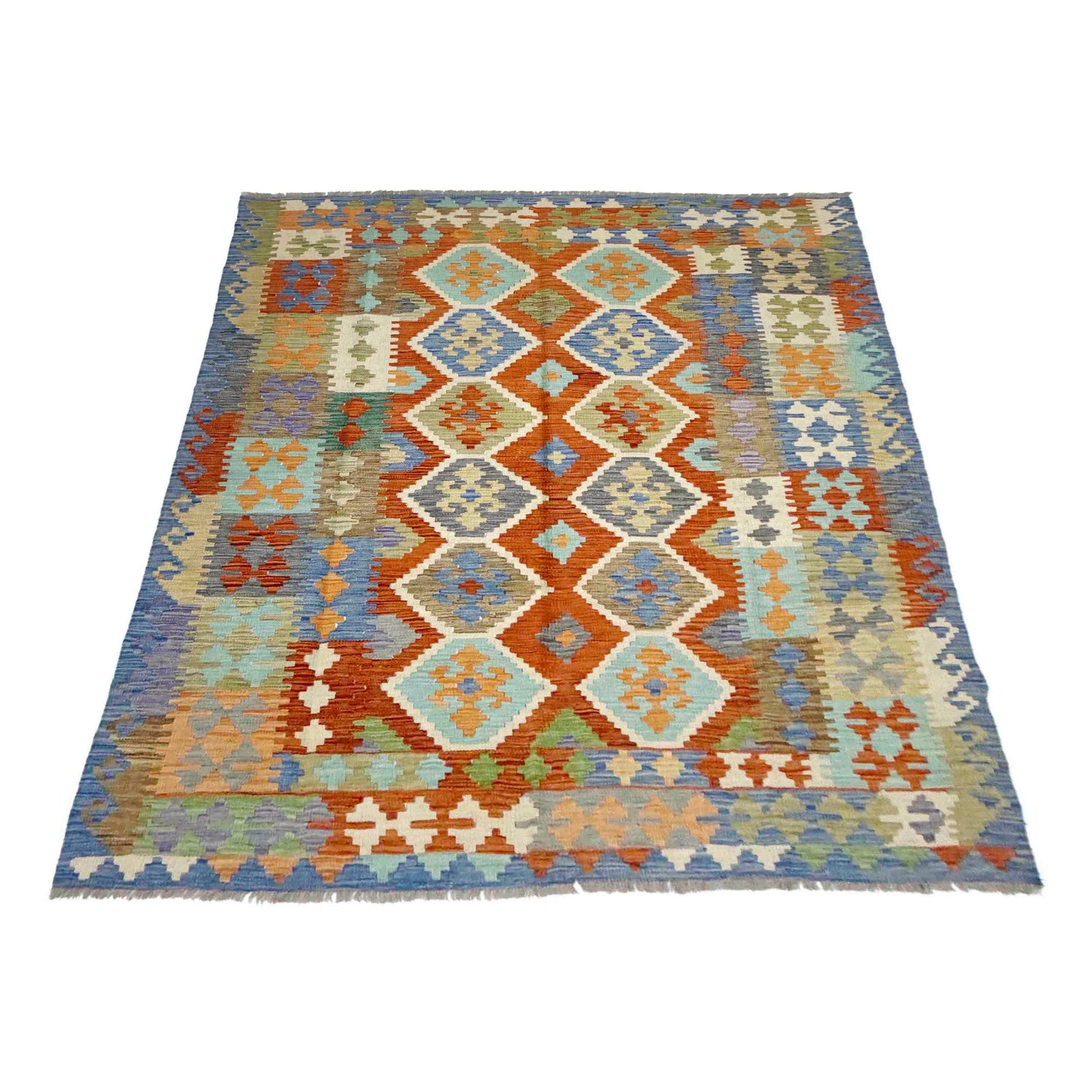 Handmade Turkish Design Wool Kilim 6' 1" x 8' 0" ft / 185 x 244 cm - No. Y39192