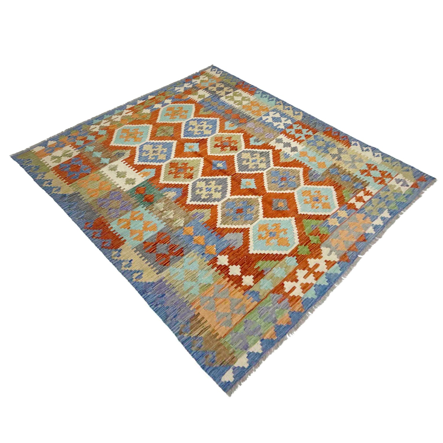 Handmade Turkish Design Wool Kilim 6' 1" x 8' 0" ft / 185 x 244 cm - No. Y39192