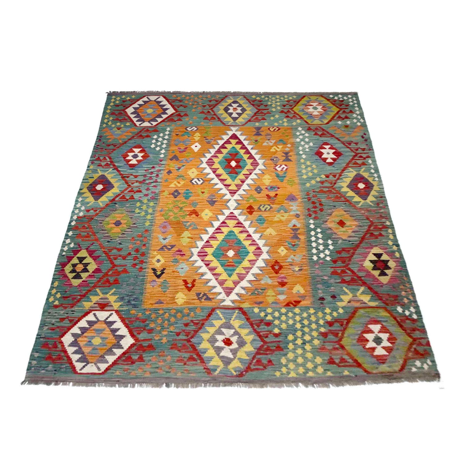 Hand Knotted Flatweave Kilim 6' 2" x 7' 11" ft / 189 x 242 cm - No. Y39194