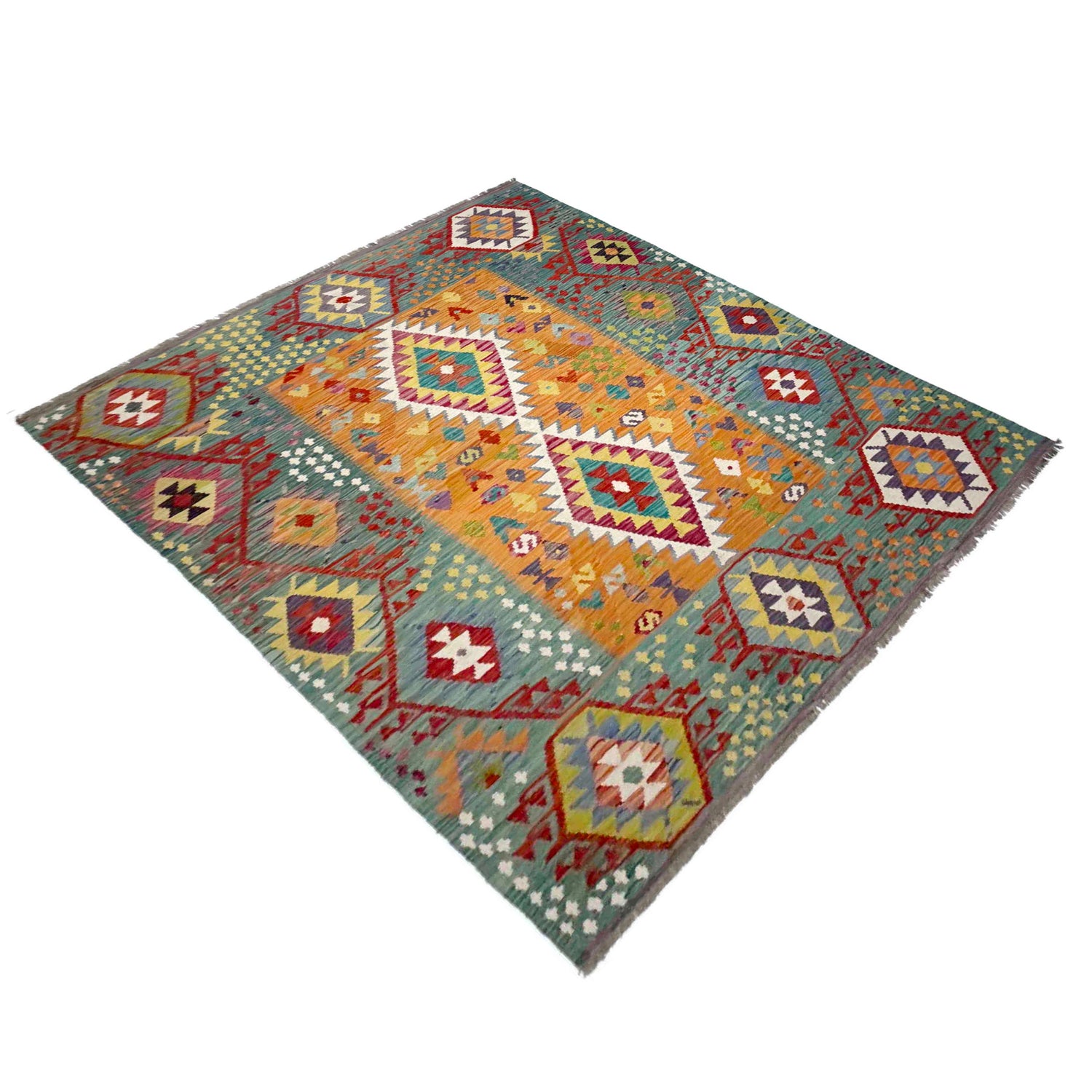 Hand Knotted Flatweave Kilim 6' 2" x 7' 11" ft / 189 x 242 cm - No. Y39194