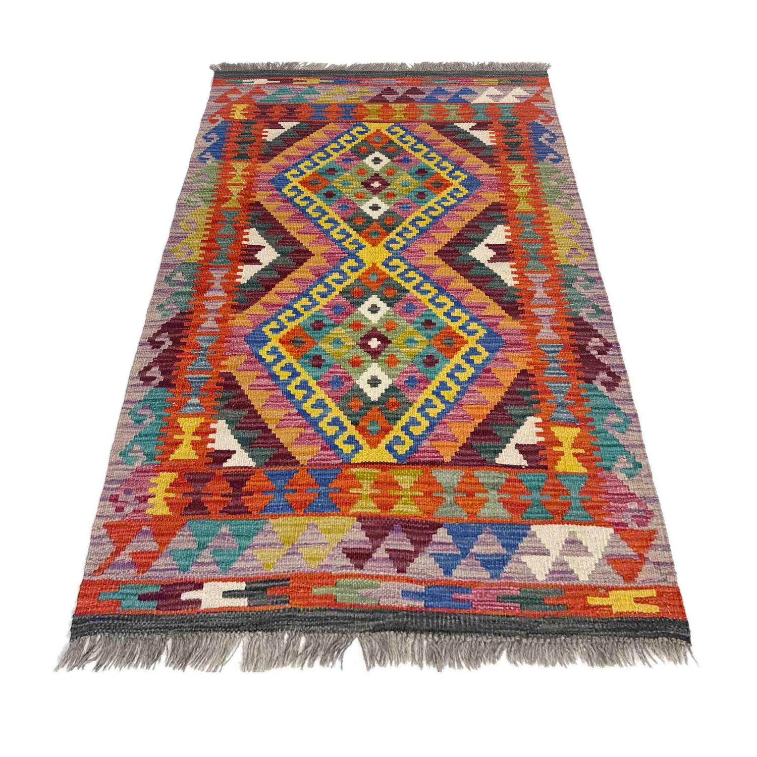 Multi Color ful Flat-Weave Wool Kilim 2' 7" x 4' 1" ft / 80 x 125 cm - No. Y39197