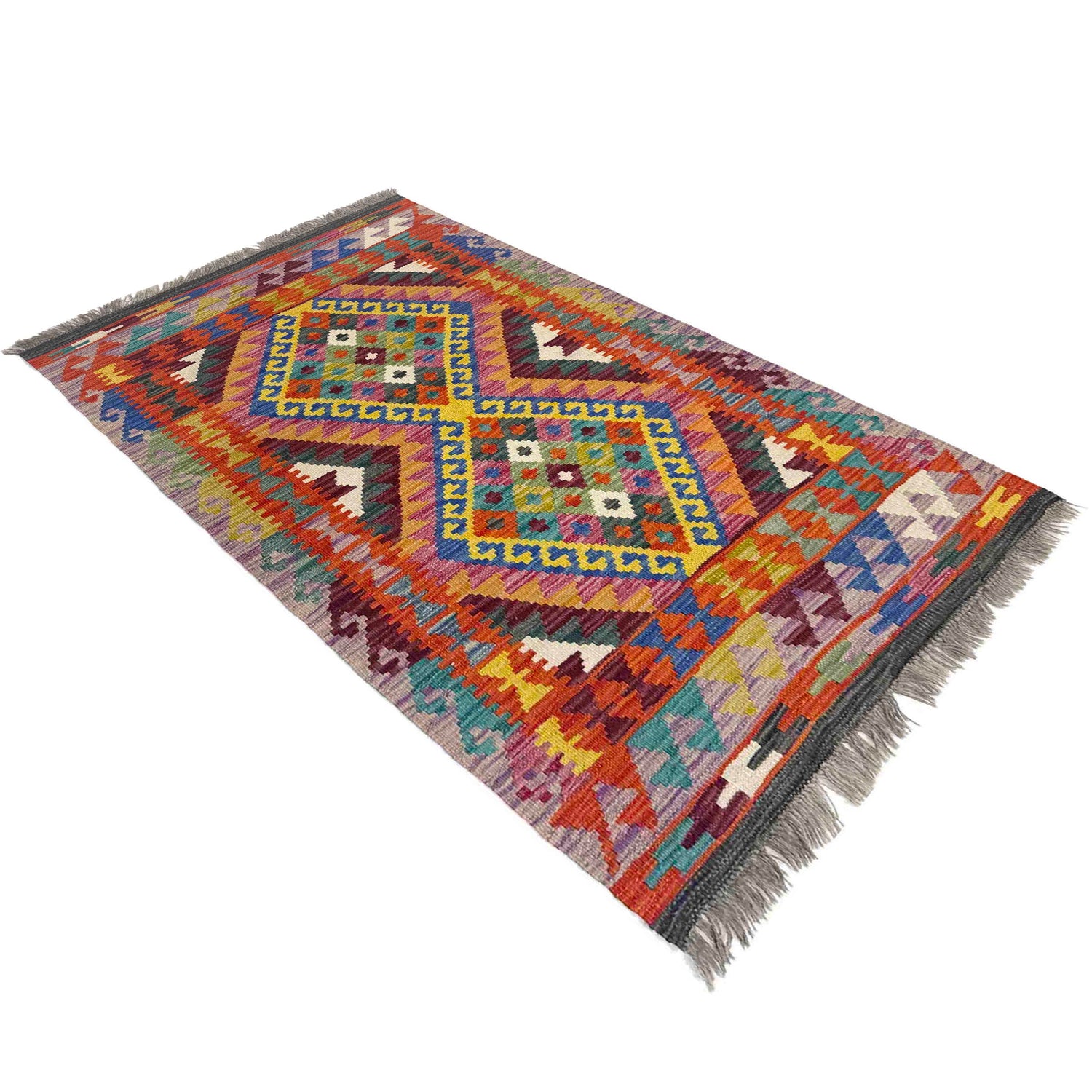 Multi Color ful Flat-Weave Wool Kilim 2' 7" x 4' 1" ft / 80 x 125 cm - No. Y39197