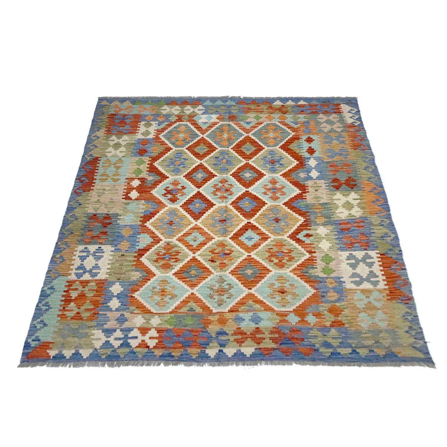 Handmade Afghan Vegetable Kilim 6' 3" x 7' 3" ft / 191 x 222 cm - No. Y39207