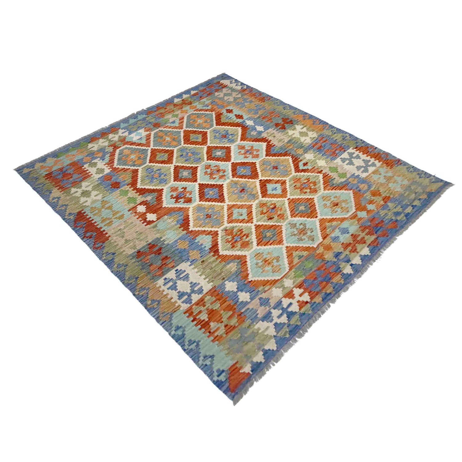 Handmade Afghan Vegetable Kilim 6' 3" x 7' 3" ft / 191 x 222 cm - No. Y39207